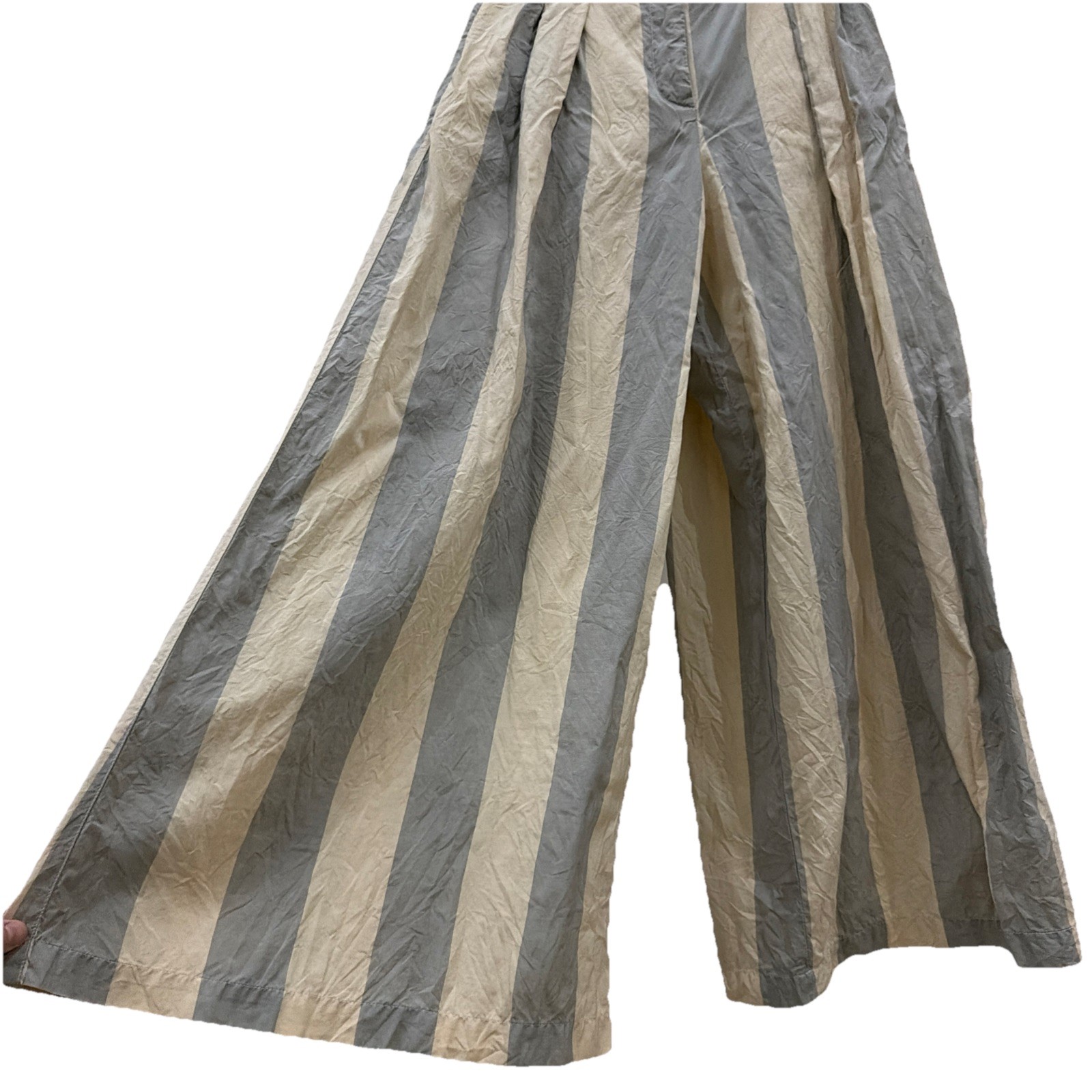 Vintage Byblos Made In Italy Super Wide Leg Pleated Striped 100% Silk Pants 38