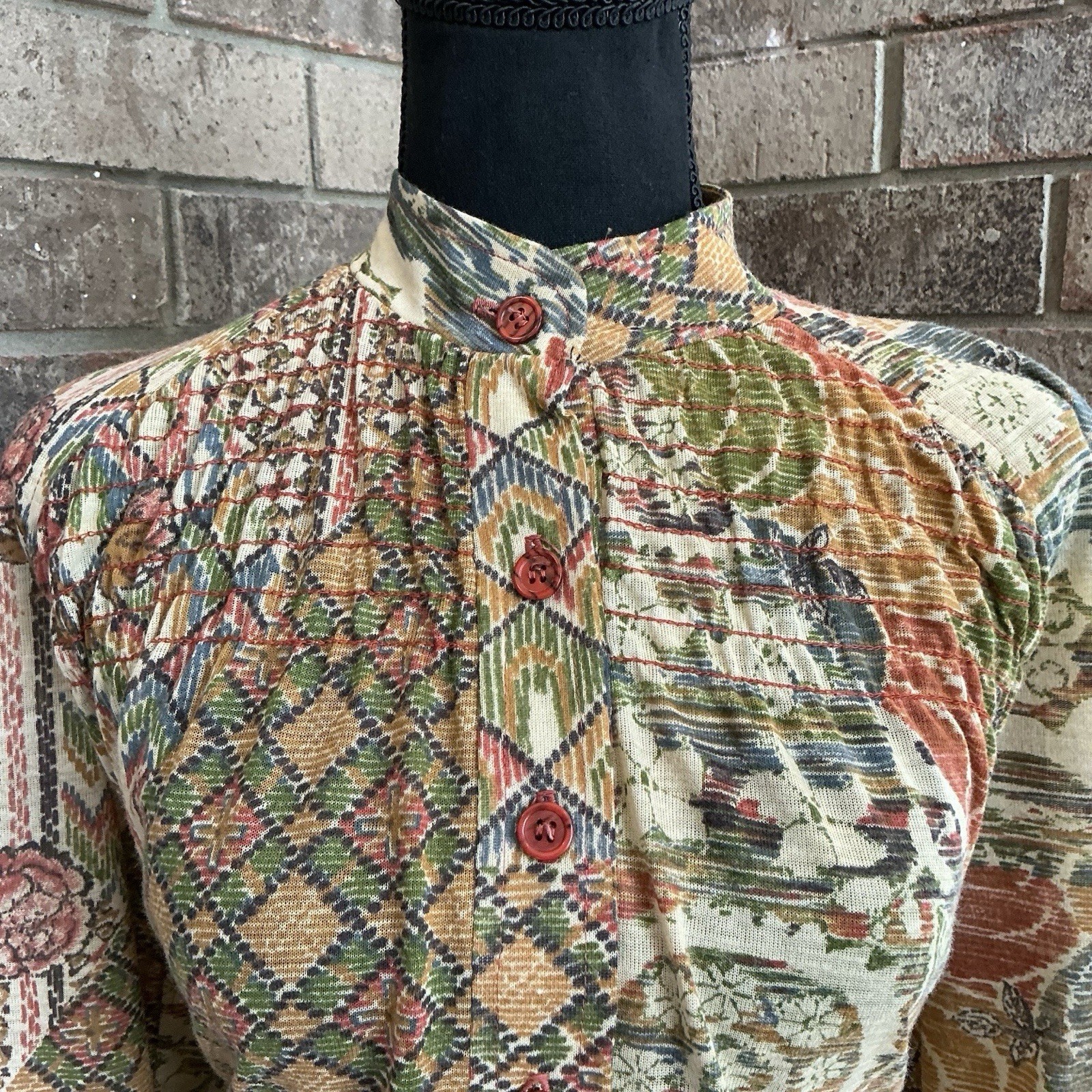 70s VINTAGE Jonathan Logan Patchwork Print Midi Dress Size 11/12 Women&rsquo;s #9D4