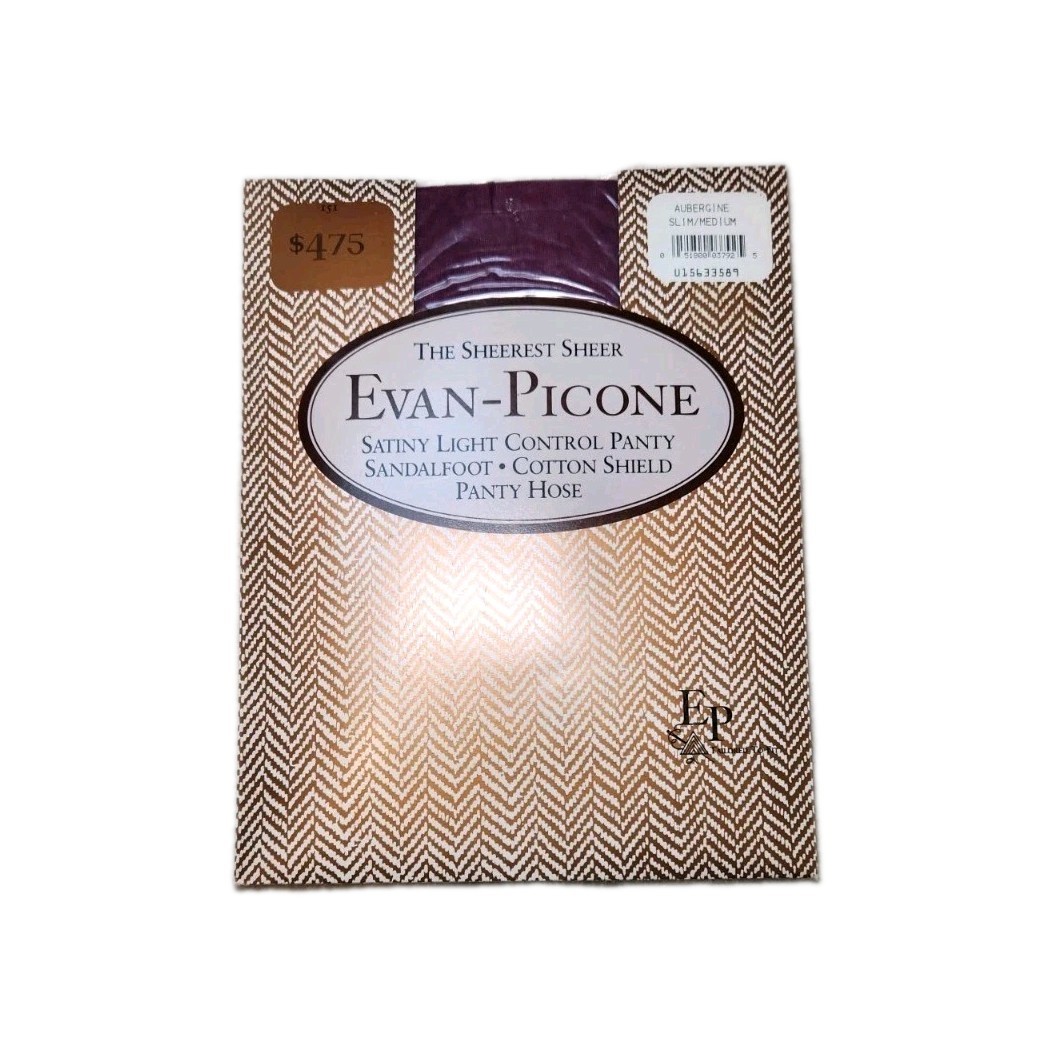 Vtg EVAN-PICONE Sheer Panty Hose Aubergine Eggplant Purple Slim Medium NEW