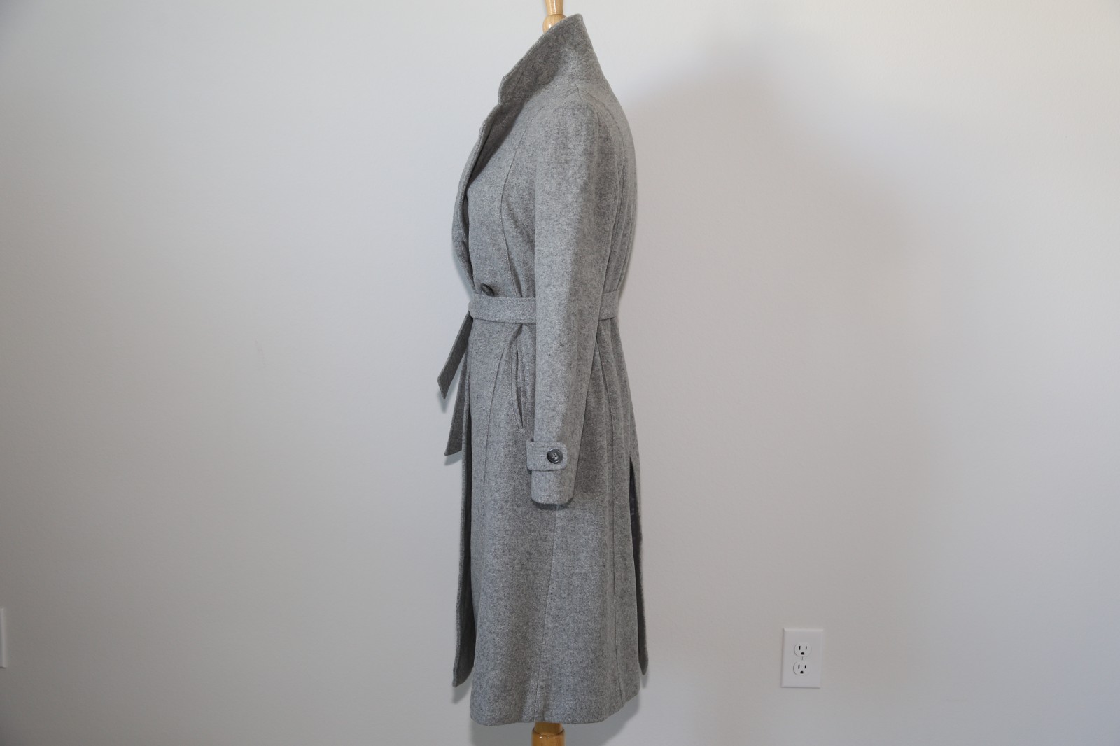 Barely Worn vintage wool cashmere blend long belted trench coat Japan made gray