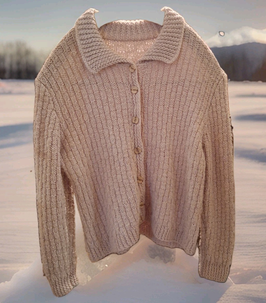 Vintage Handmade Sweater Basket Knit Stich Shawl Collar Cardigan Women&rsquo;s Large