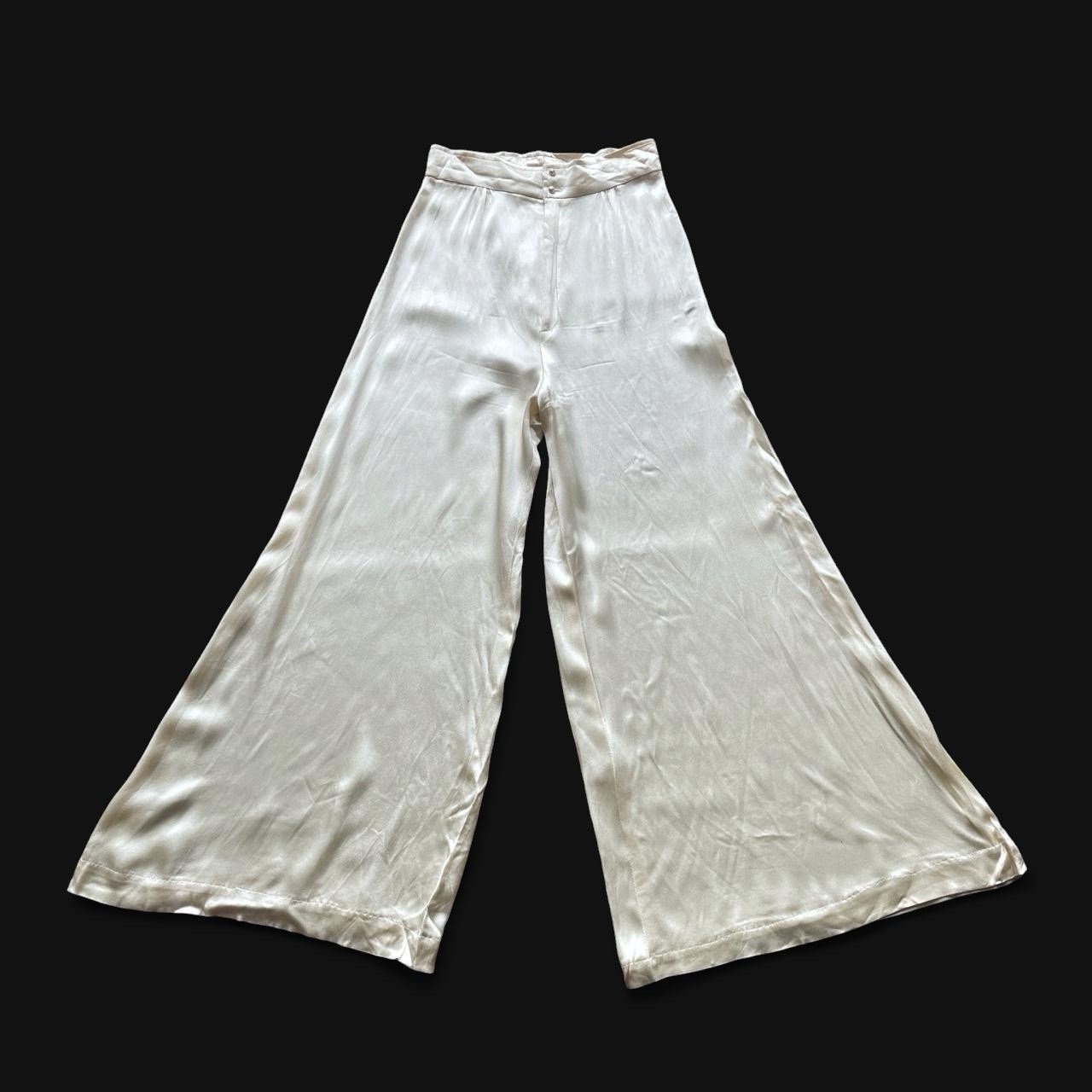 Vintage 70s cream satin wide leg palazzo pants XS 25