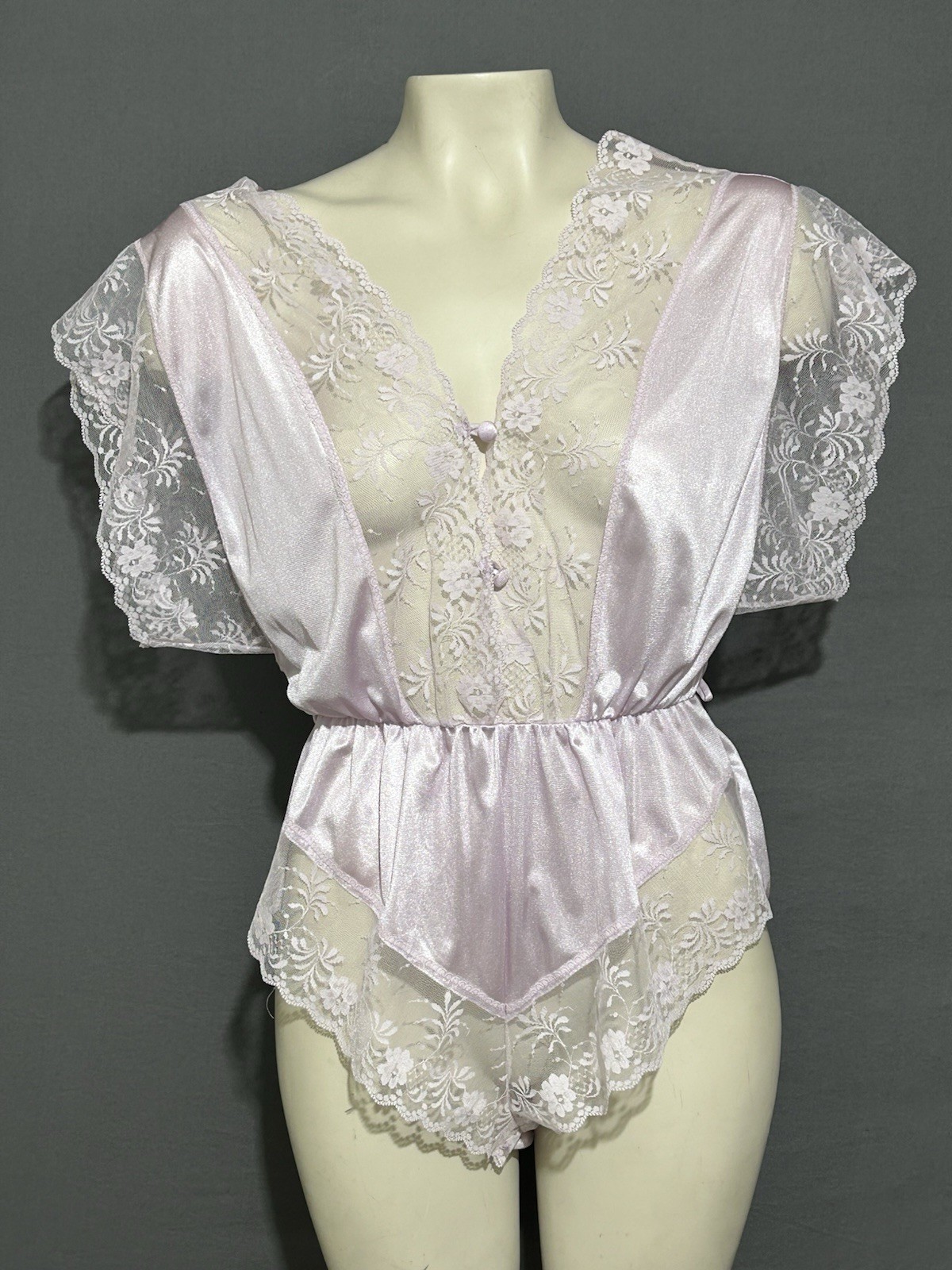 Texsheen Vintage Lingerie Bodysuit Sz Small Lilac Purple Nylon & Lace