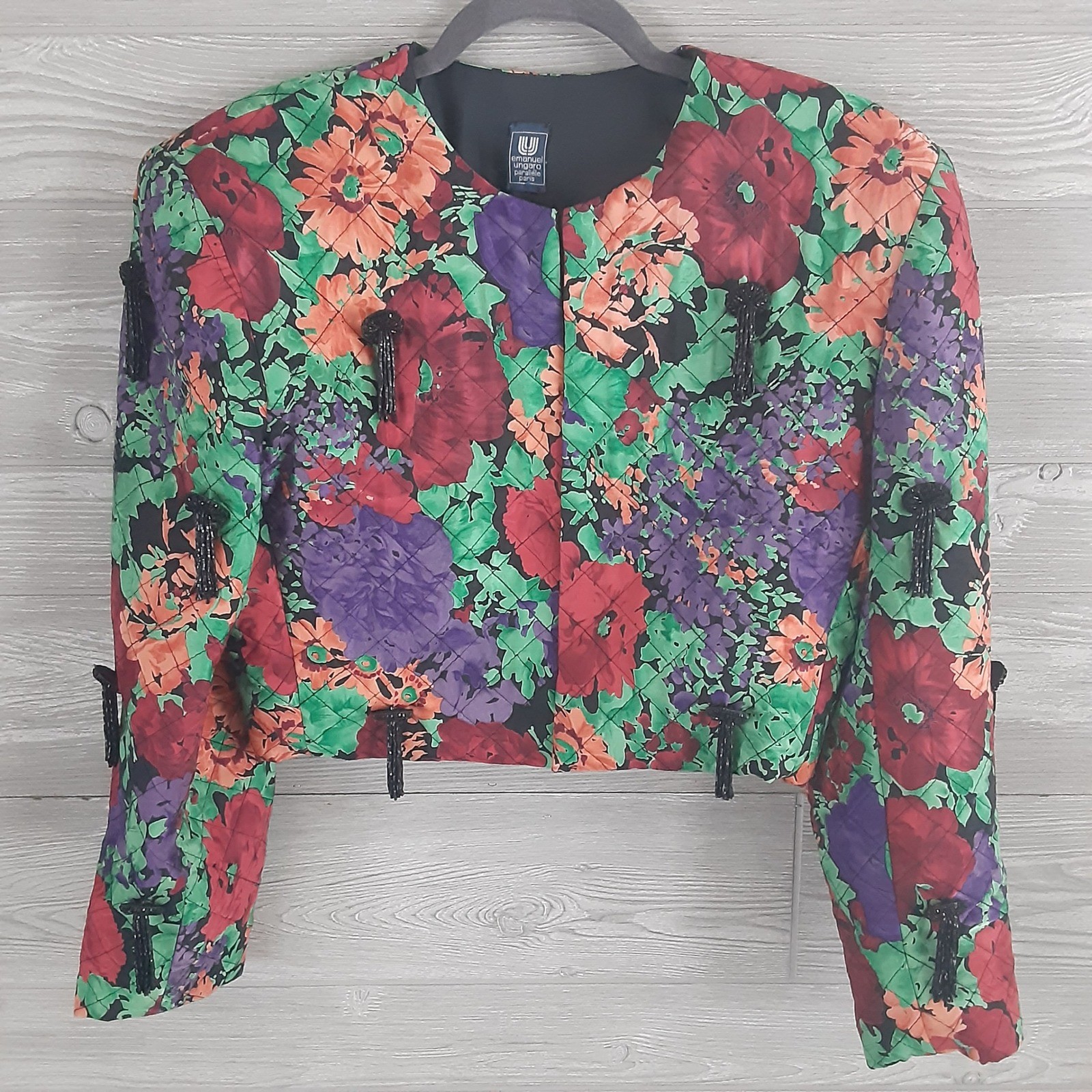 VTG Emanuel Ungaro Parallele Paris Vintage Floral Quilted Cropped Beaded Jacket