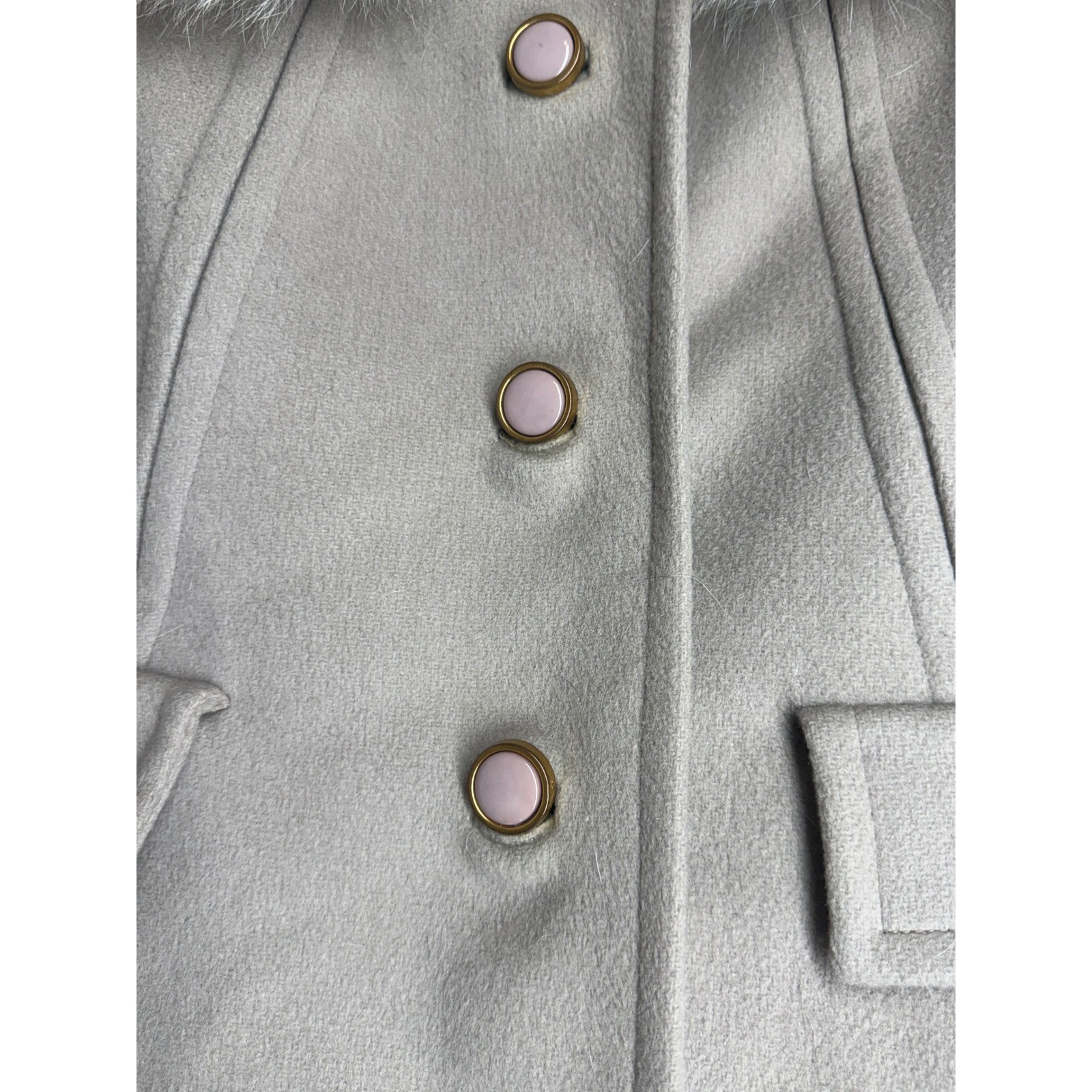 Vintage Wellesley Stevens Forstmann Wool Coat Faux Fur Collar Beige Long Jacket