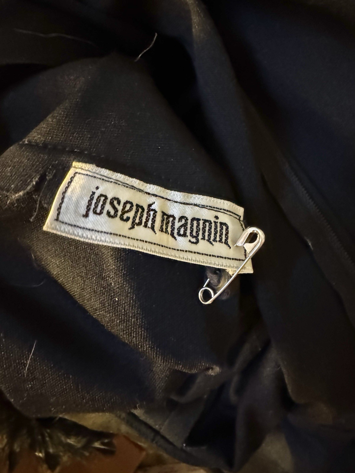 Vtg Joseph Magnin Black Feather Cuff Maxi Dress Goddess Gown Empire 60s 70s S