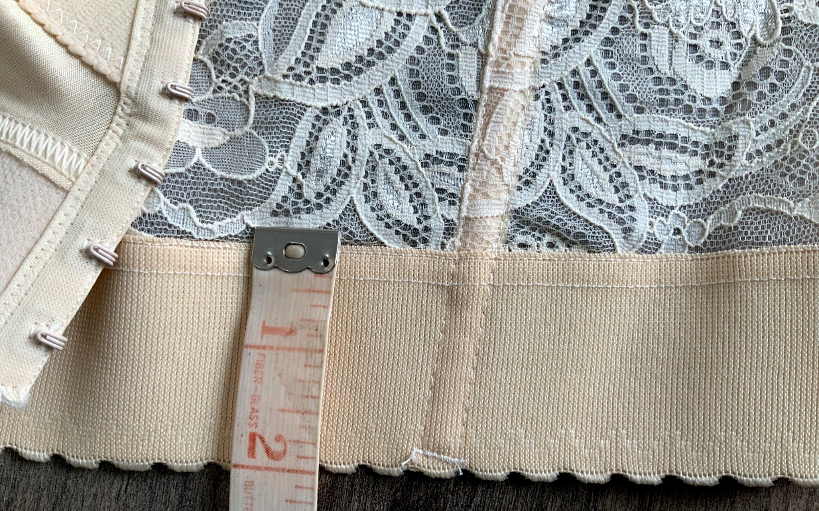 Vintage ADONNA Nude Beige Strapless Nylon LACE BUSTIER Bra Size 40C