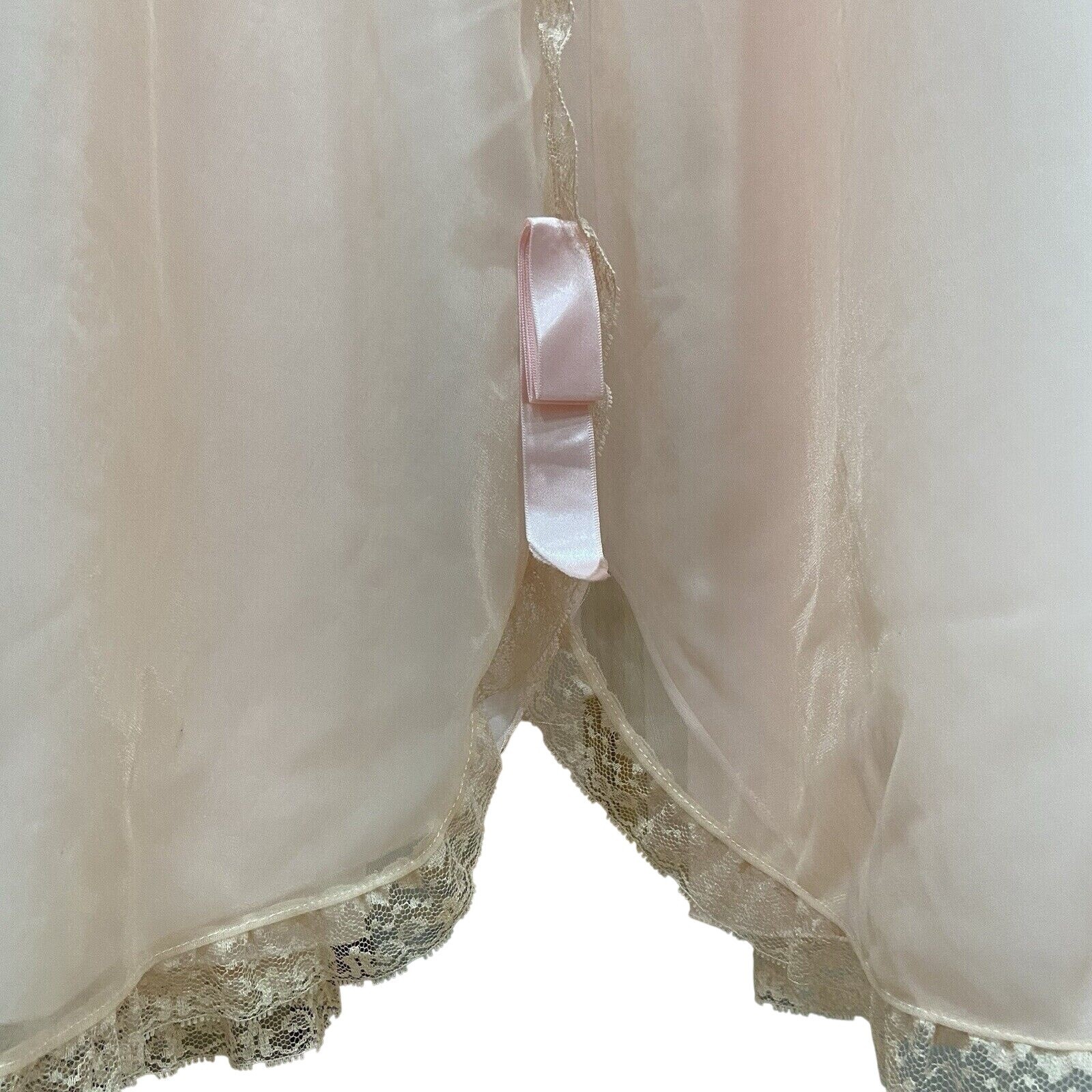 Vintage 60s Odette Barsa Pink Nylon Chiffon Ribbon Lace Maxi Nightgown Size M