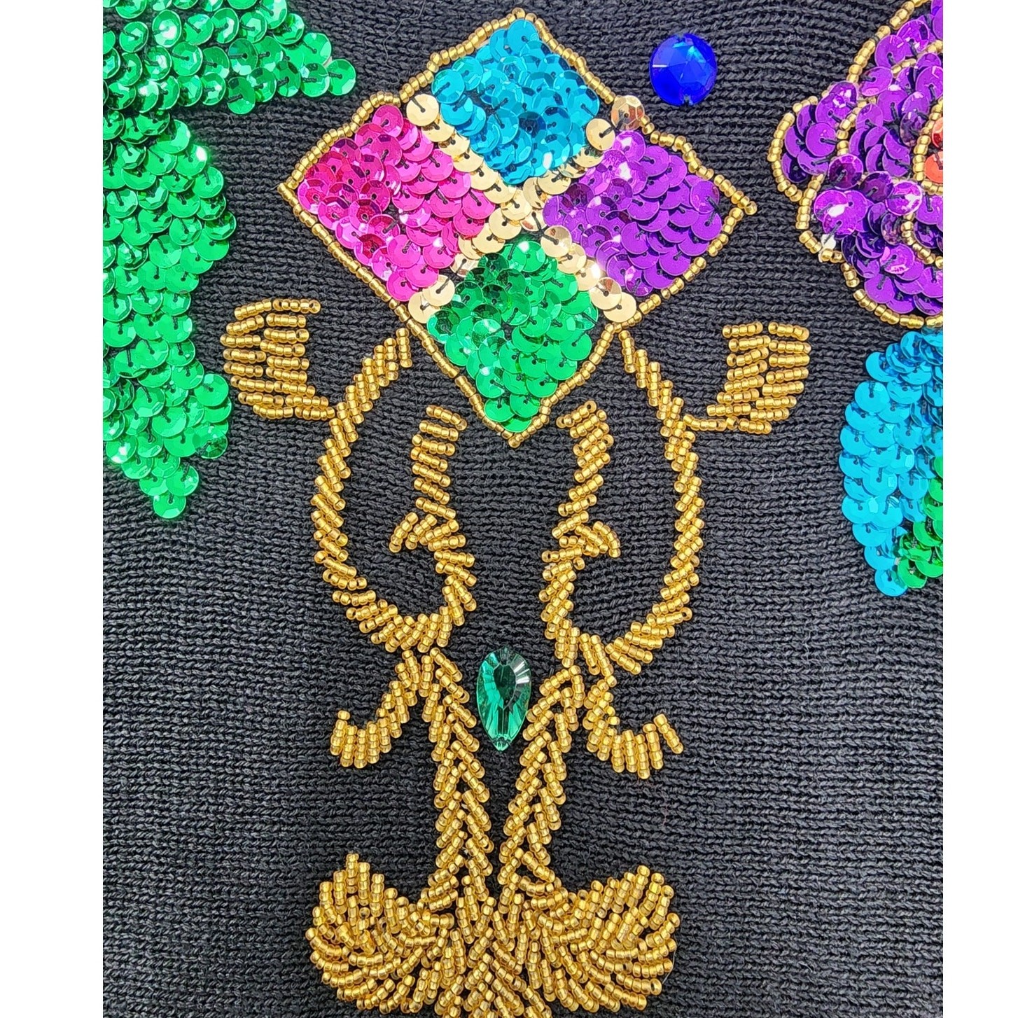 NEW Vintage Fitting Image Sweater Womens 14/16 Black Multicolor Sequin Beaded