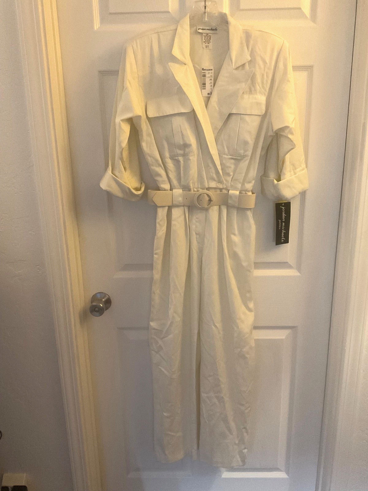 Vtg. 80/90s White Belted Jumpsuit Romper New Old Stock Jordan Michaels Size 6