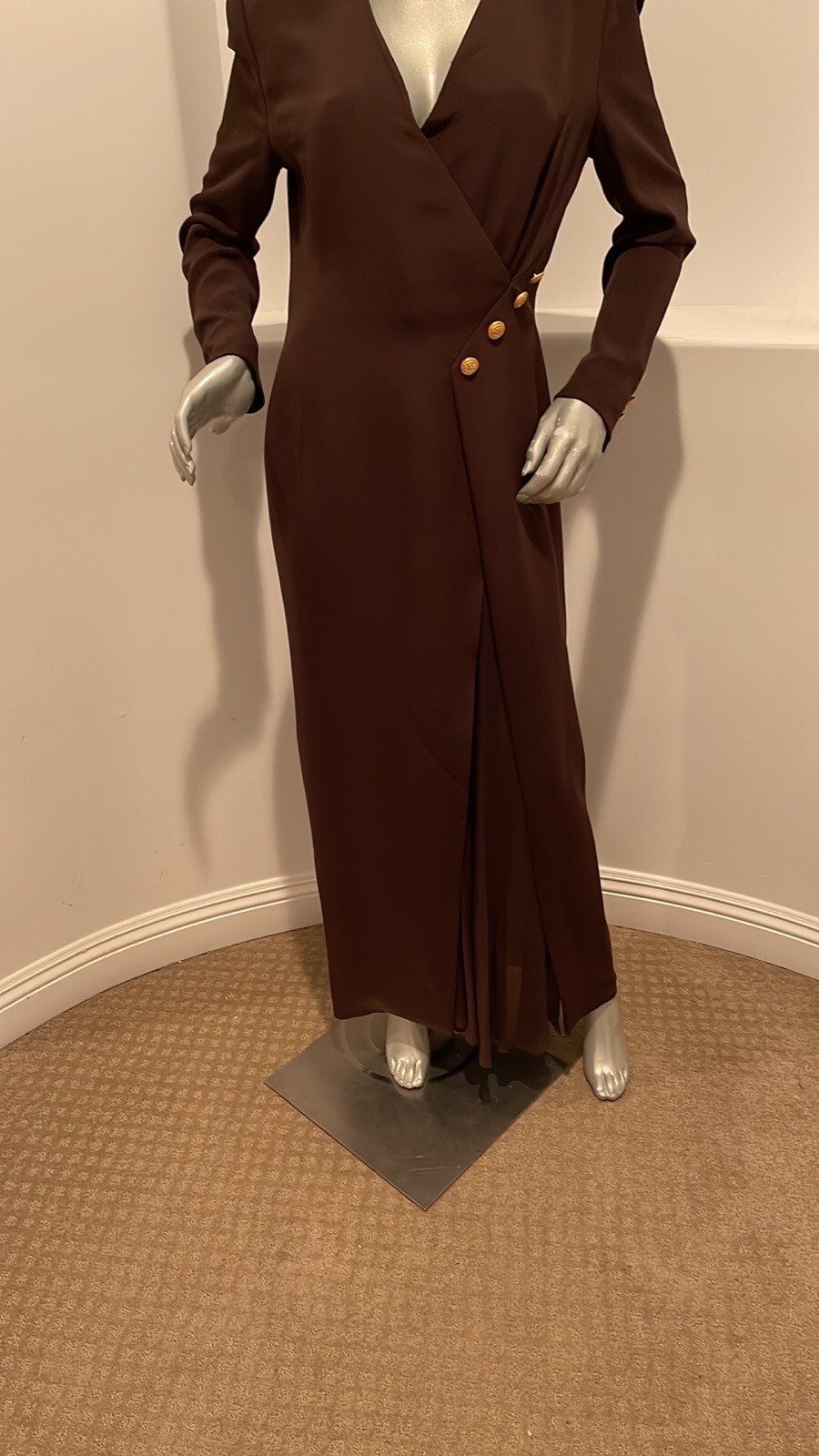 VINTAGE 1980&rsquo;S ESCADA COUTURE SILK BROWN DRESS SIZE IT 38