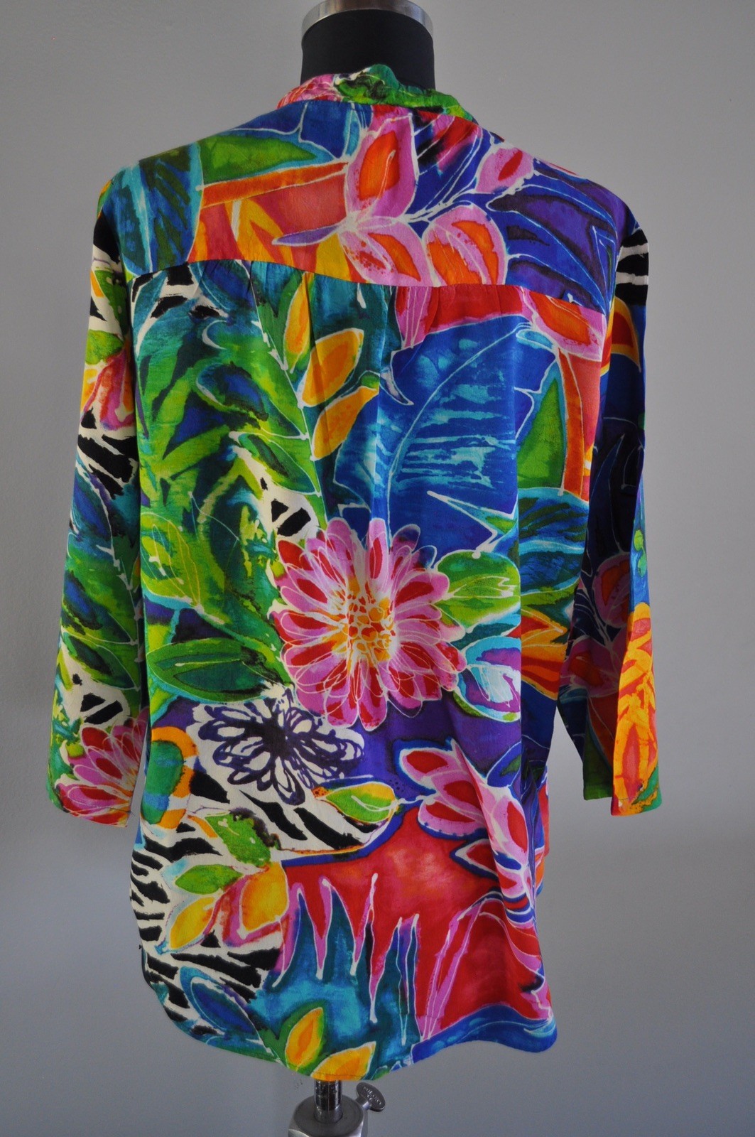 Vintage Jams World Tunic Blouse Womens Medium Multicolor Tropical Floral Rayon