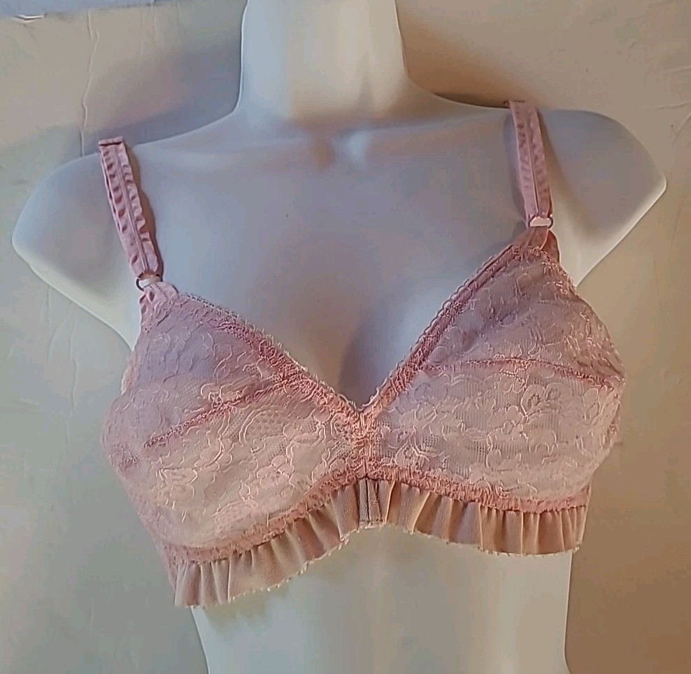 Warner »s Vintage Bra 32C Pink Lace Ruffled edge Style 2360 Slight Wear 27&Prime;