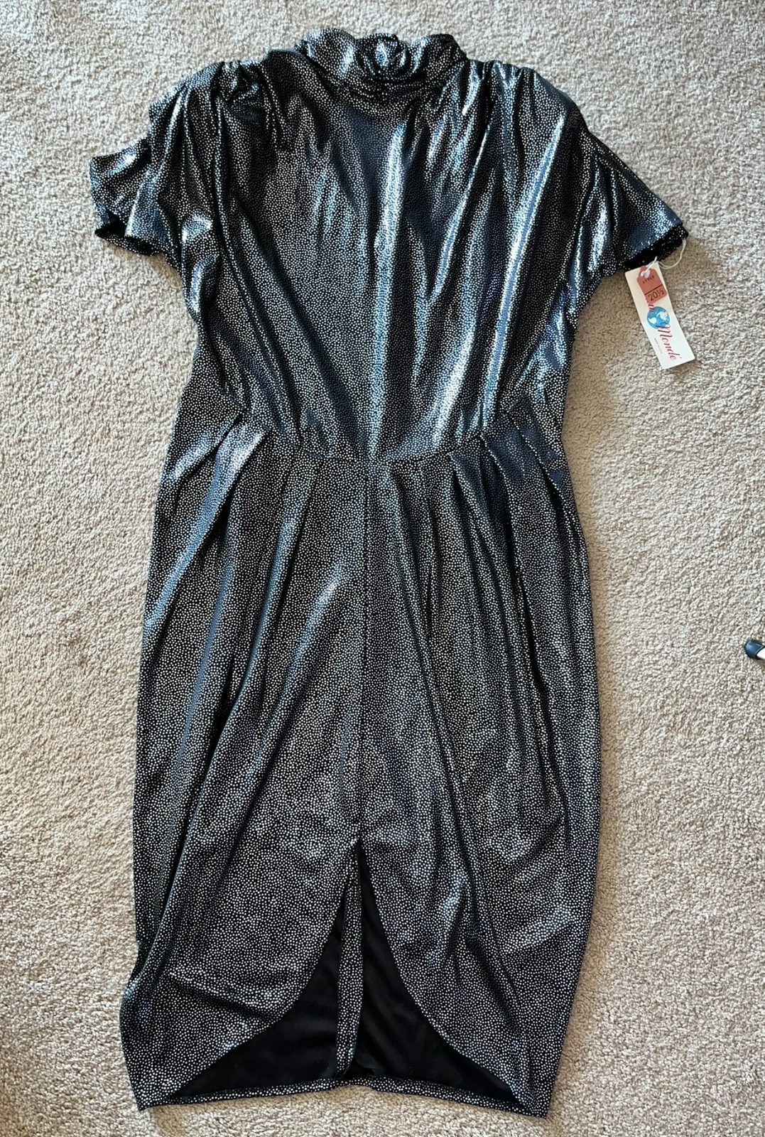 Vintage Tags 1980s Silver Black Flutter Slv Disco Dress 80s Size 20 ½ Curr 14-16