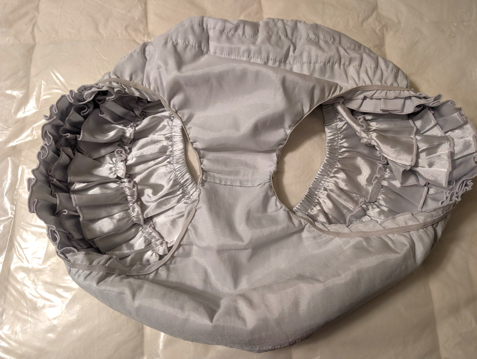 Satini Frilly Silver Sissy Ruffled French Knickers Silky Satin