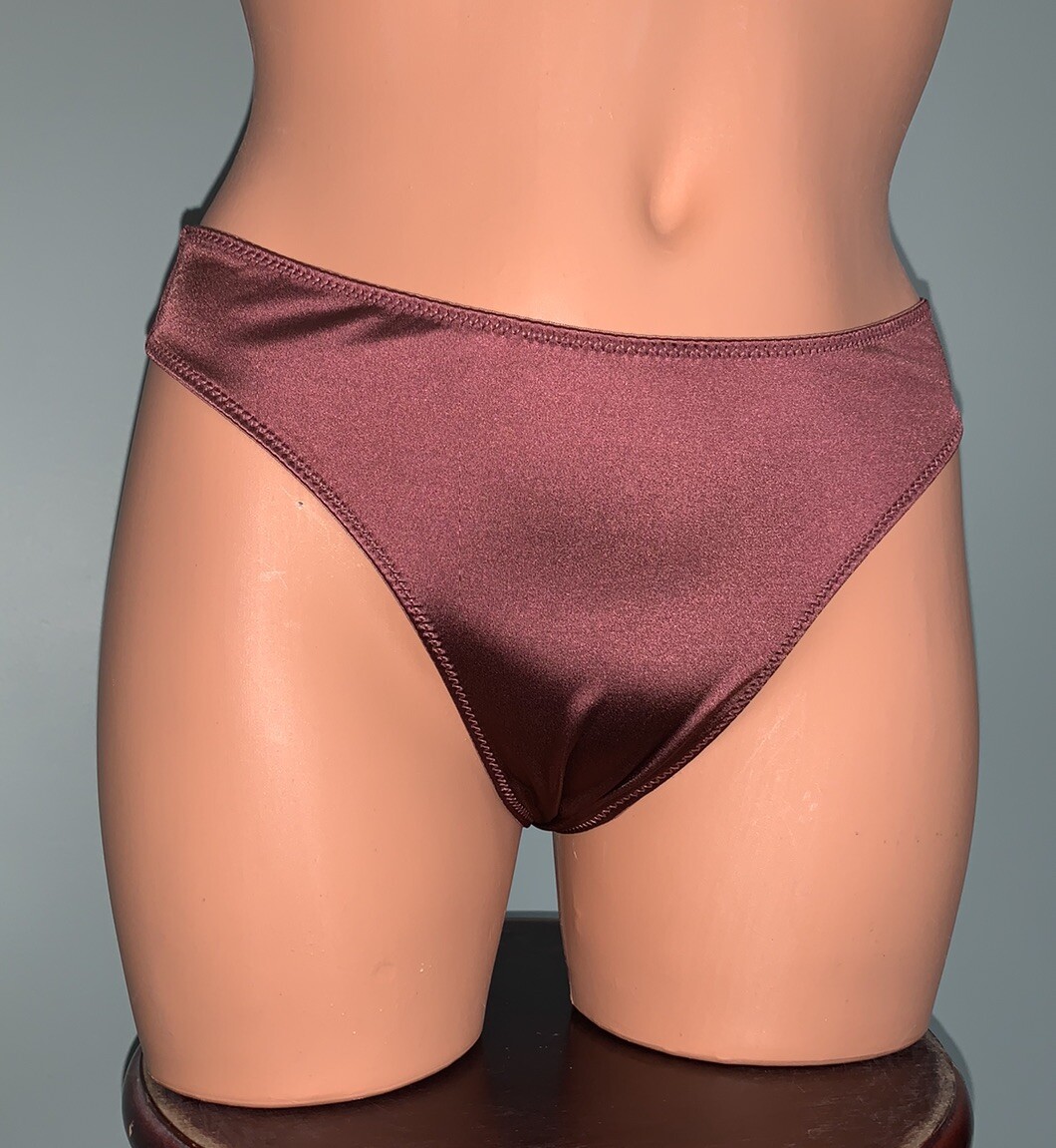 NEW Glossy Secret Stretch Butter Satin Nylon Thong Bikini Panties L 7 Vtg Style