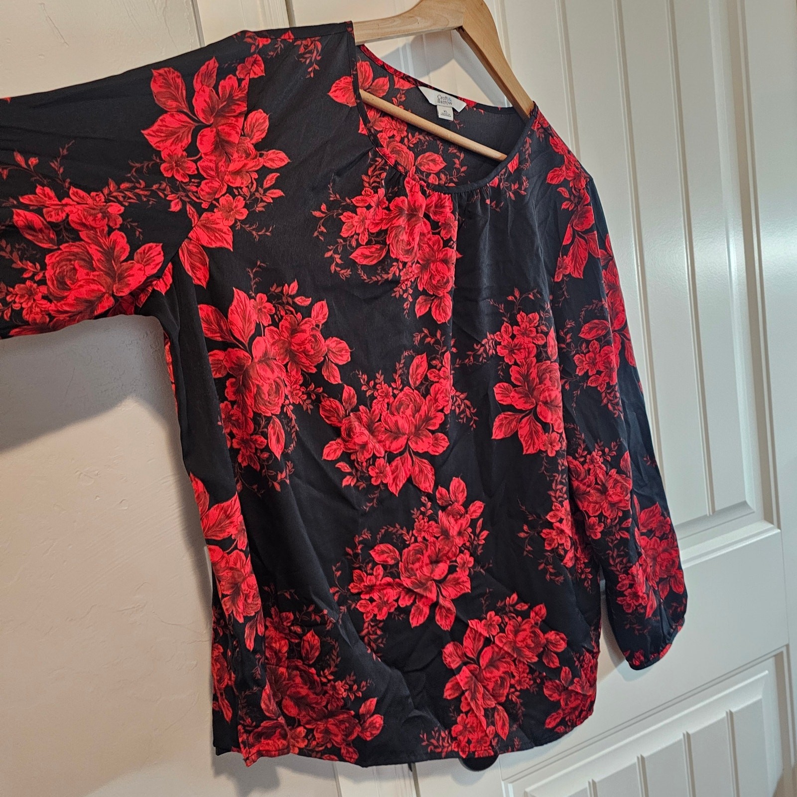 Croft & Barrow Y2K Floral Blouse Womens XL Red Blk Whimsygoth Fairy Boho Roses