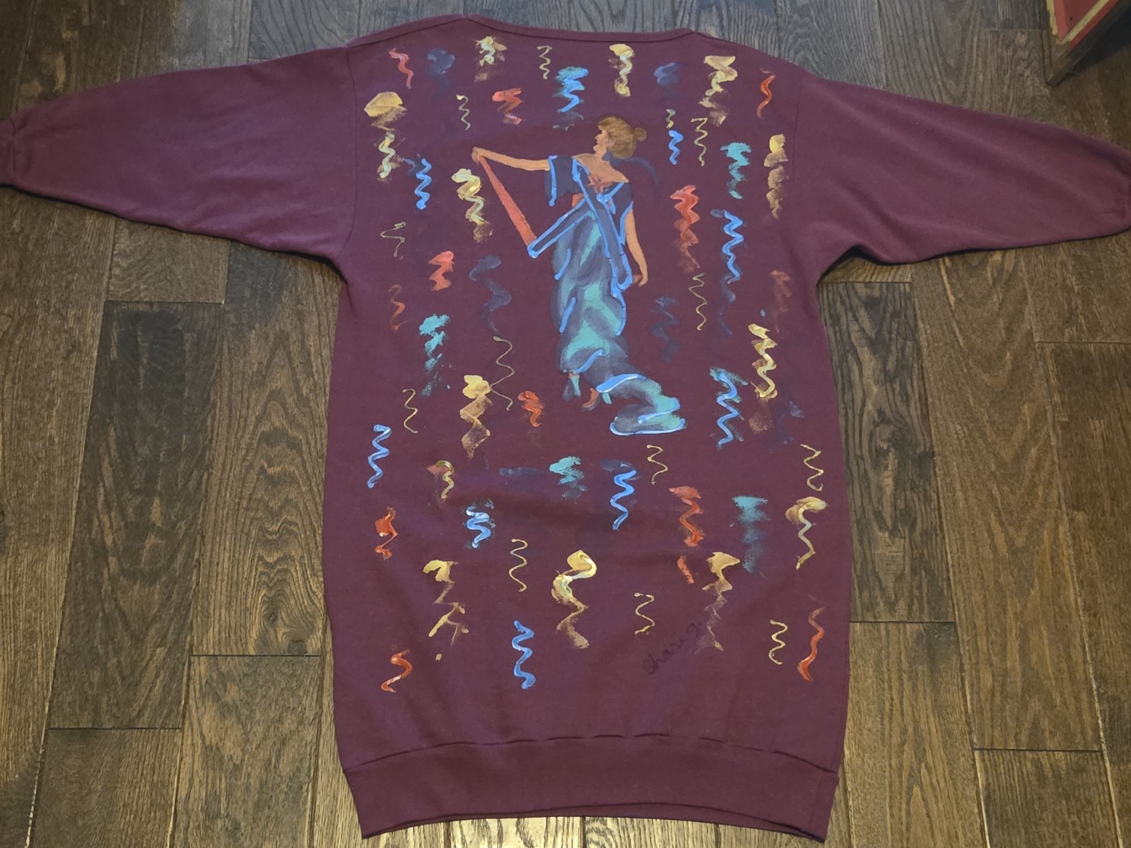 💜🎨Vintage Hand Painted Art Sweatshirt Grecian Goddess One Size 80s 90s OOAK💜