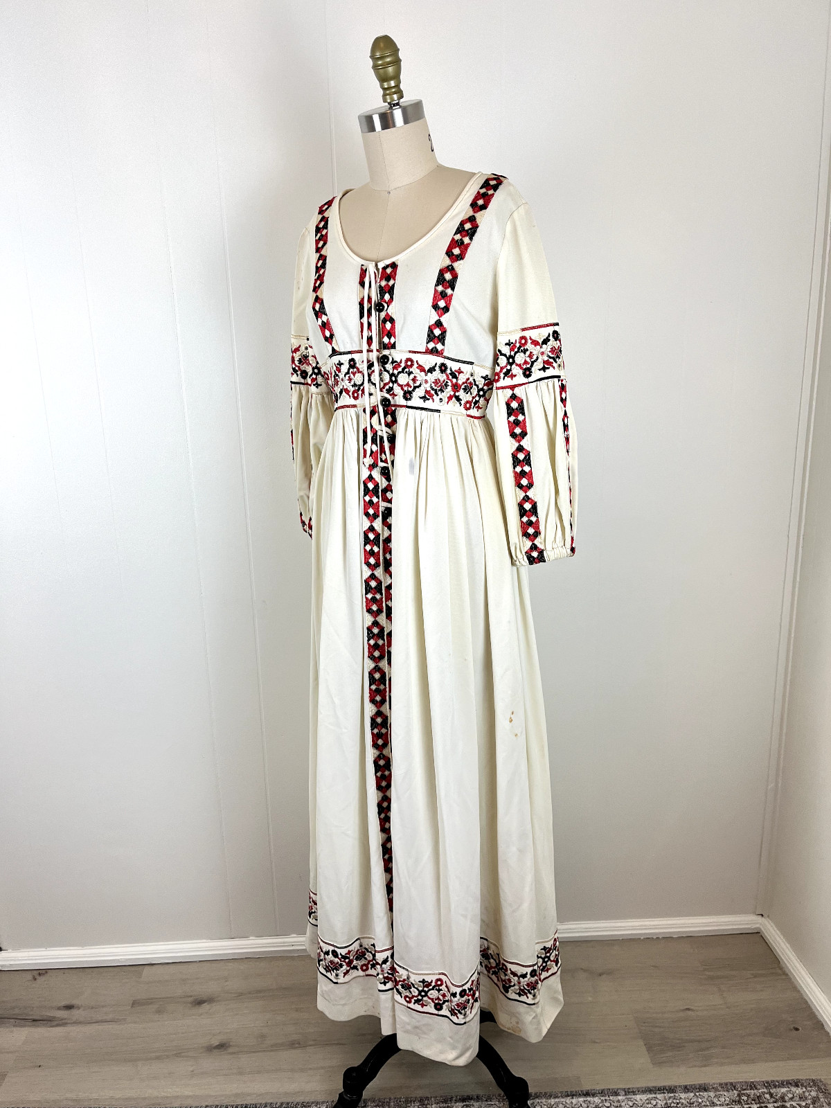 Rare Vintage Beverly Paige 60s 70s Bohemian Maxi Dress Tag 10 Peasant Groovy