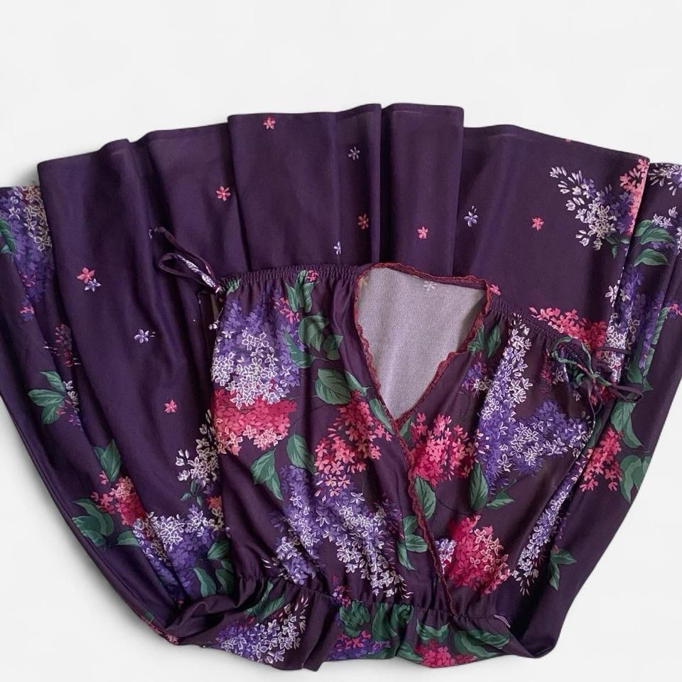 Vintage 70s Purple Floral Midi Dress