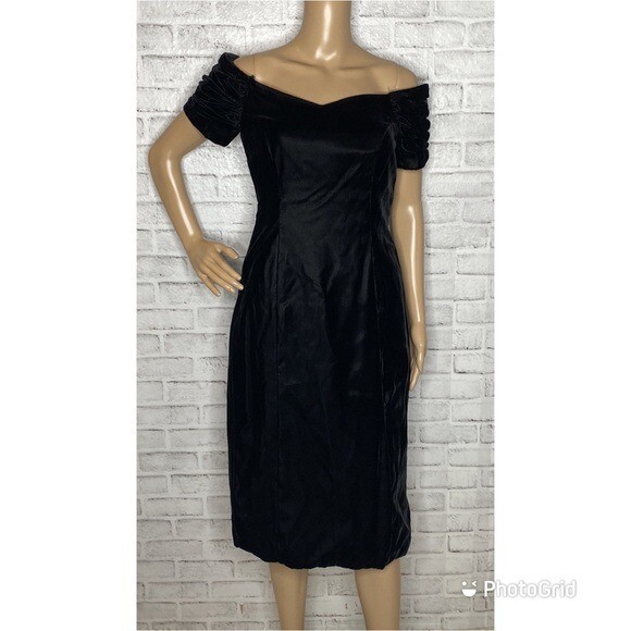 Vintage black velvet off shoulder bodycon dress prom party s