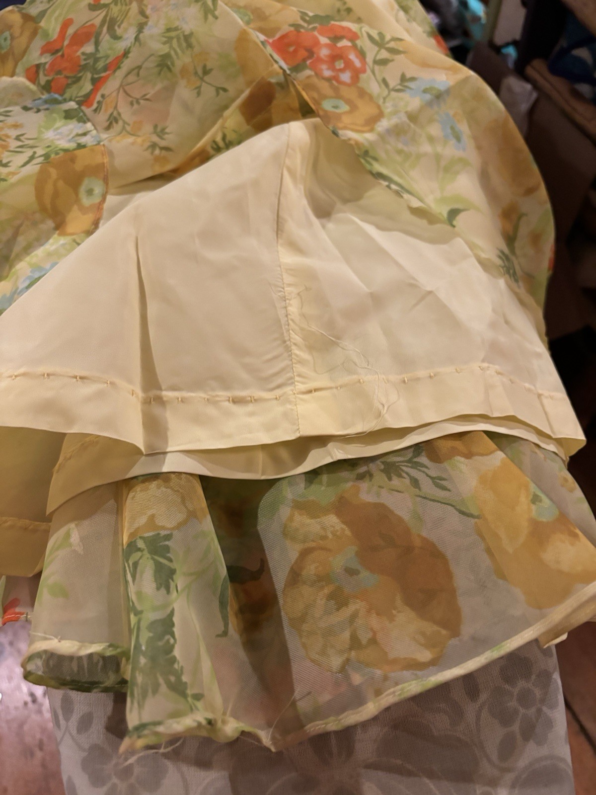Vintage 70’s Bridesmaid Dress Sunny Yellow Floral Chiffon Floor Length 26” Waist