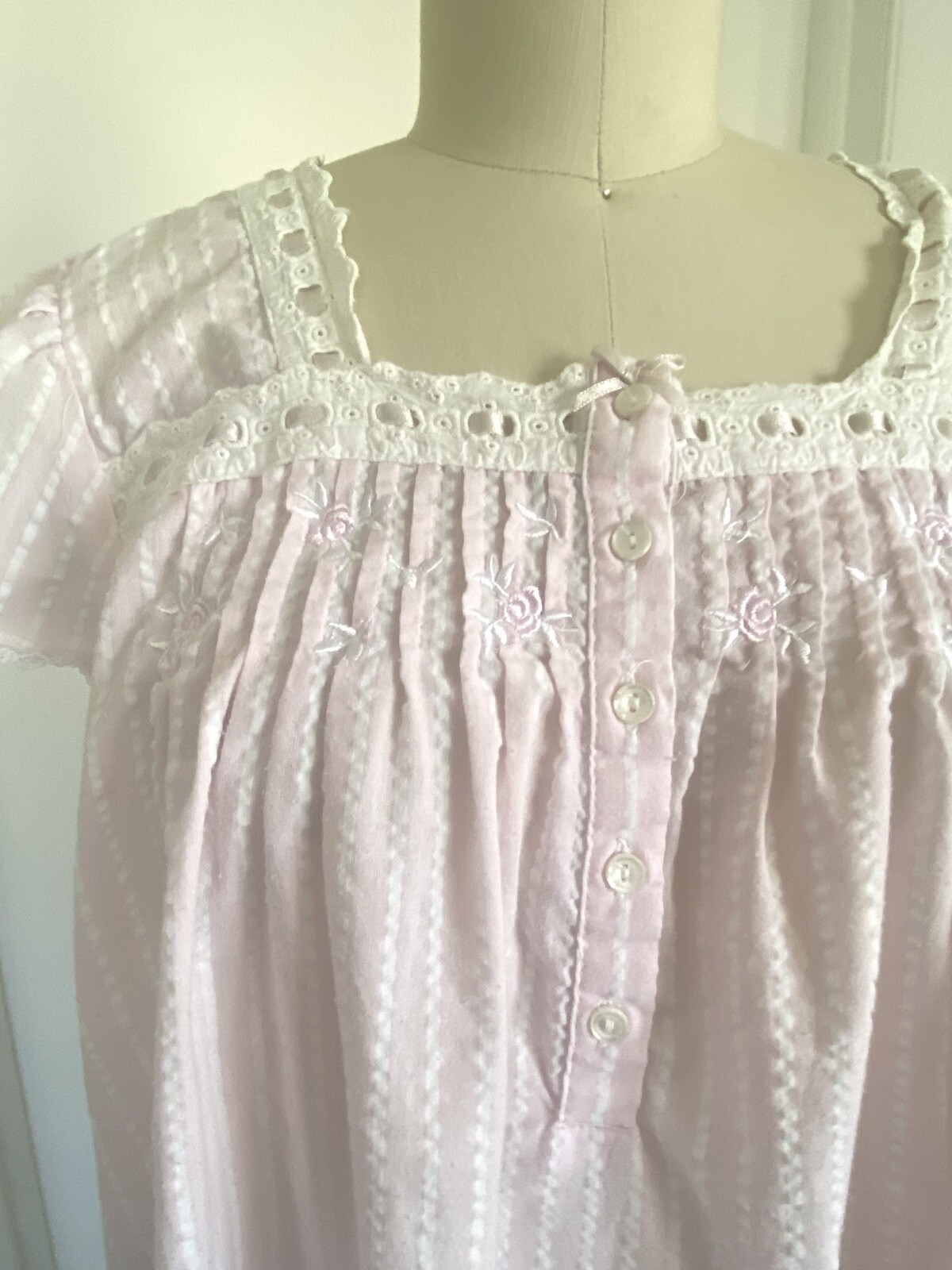 Miss Elaine Nightgown Size XL Extra Large Pink Striped Seersucker Vintage