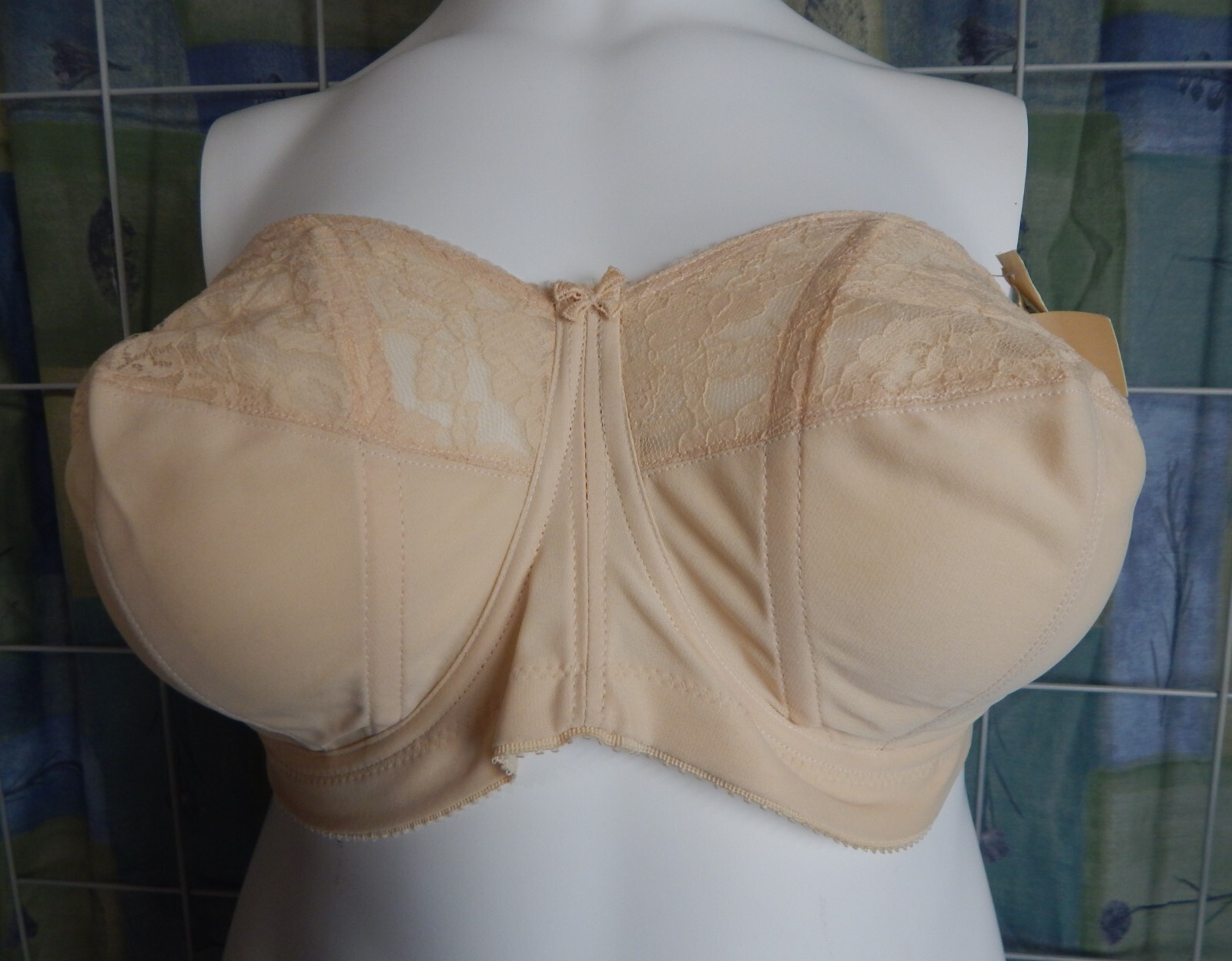 NOS 1970s Goddess Floral Lace Underwire Strapless 44DD Bra-Beige-Style 389-USA