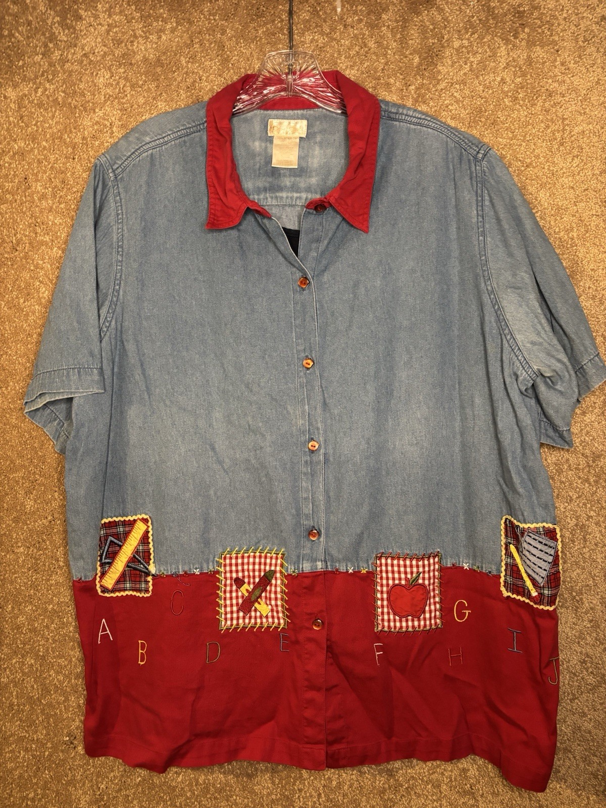 Bobbie Brooks Vintage Denim Embroidered School Teacher Theme Size 22-24 XL