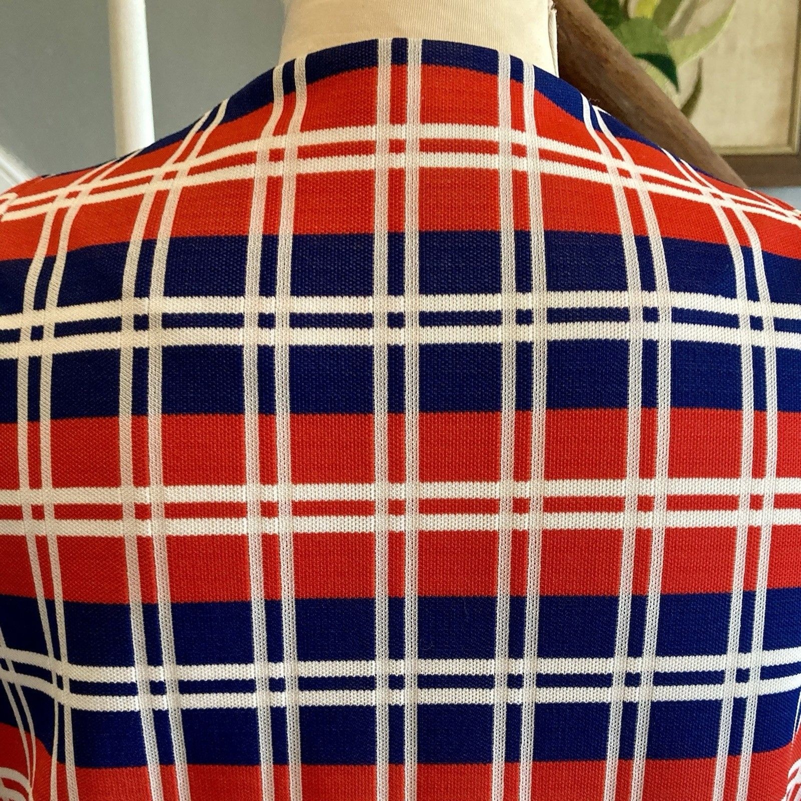 1970s Red White Blue Navy Plaid Jacket 1976 Mod Bicentennial Wear To Work Disco