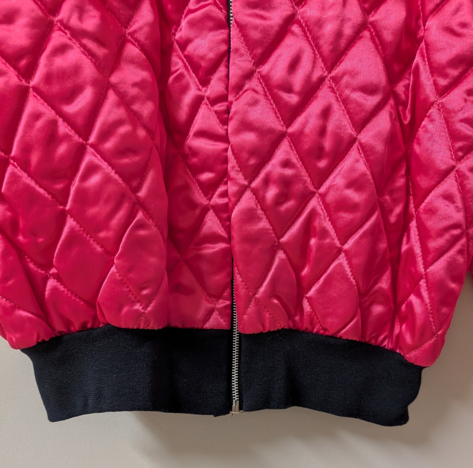 2XS Vintage 80&rsquo;s Neon Hot Pink Puffer Quilted GLAM ROCK Bomber Jacket S/M