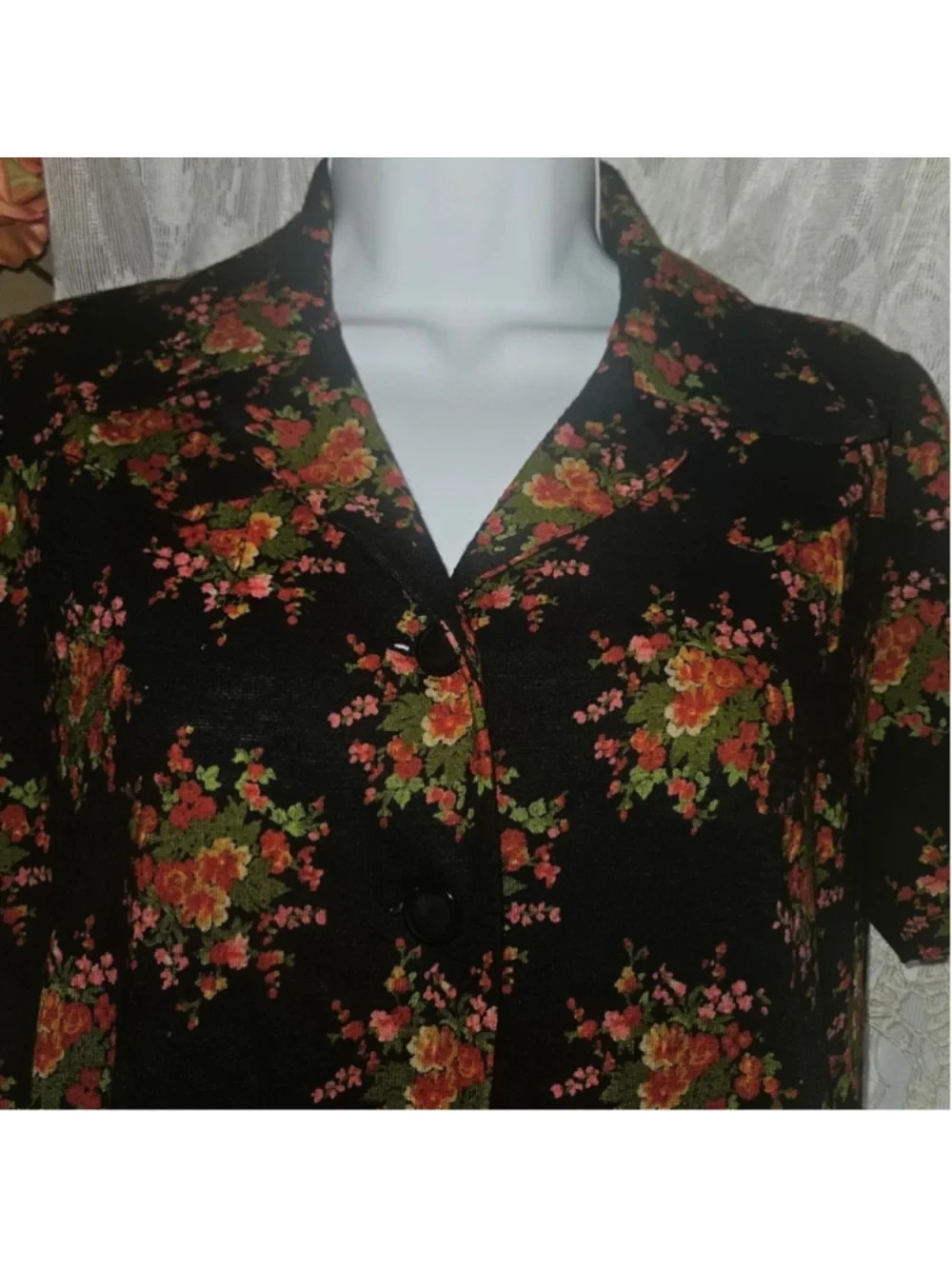 Vintage 90s Handmade Floral Button Front Midi Dress Cottagecore Boho Prairie S