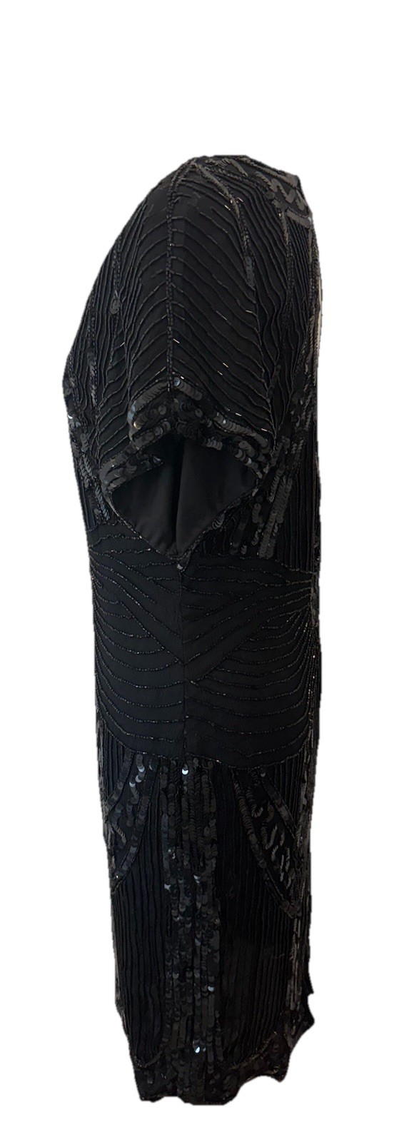 Vintage Stenay Silk Black Beaded Formal Cocktail Dress Art Deco Size 8 ***Flaws