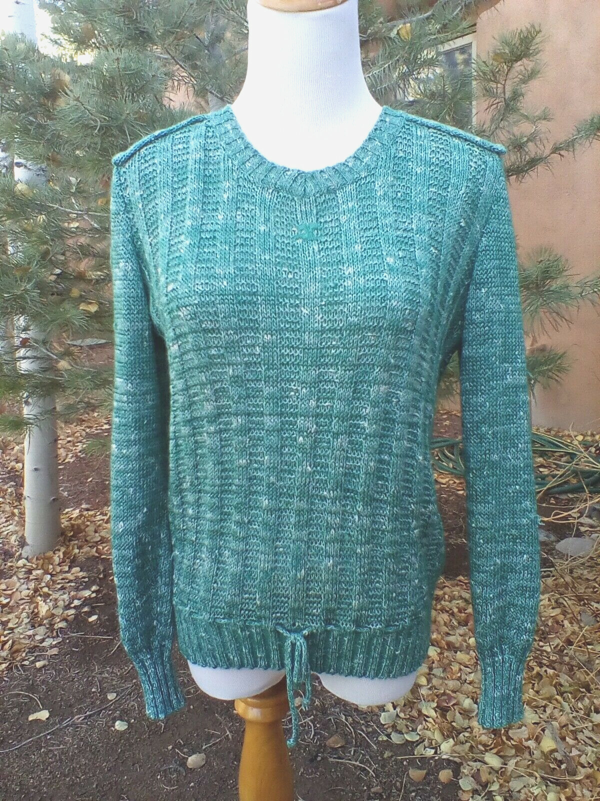 COURREGES Paris Sweater Vintage 80&rsquo;s Womens XS Teal Green & White Crewneck PO