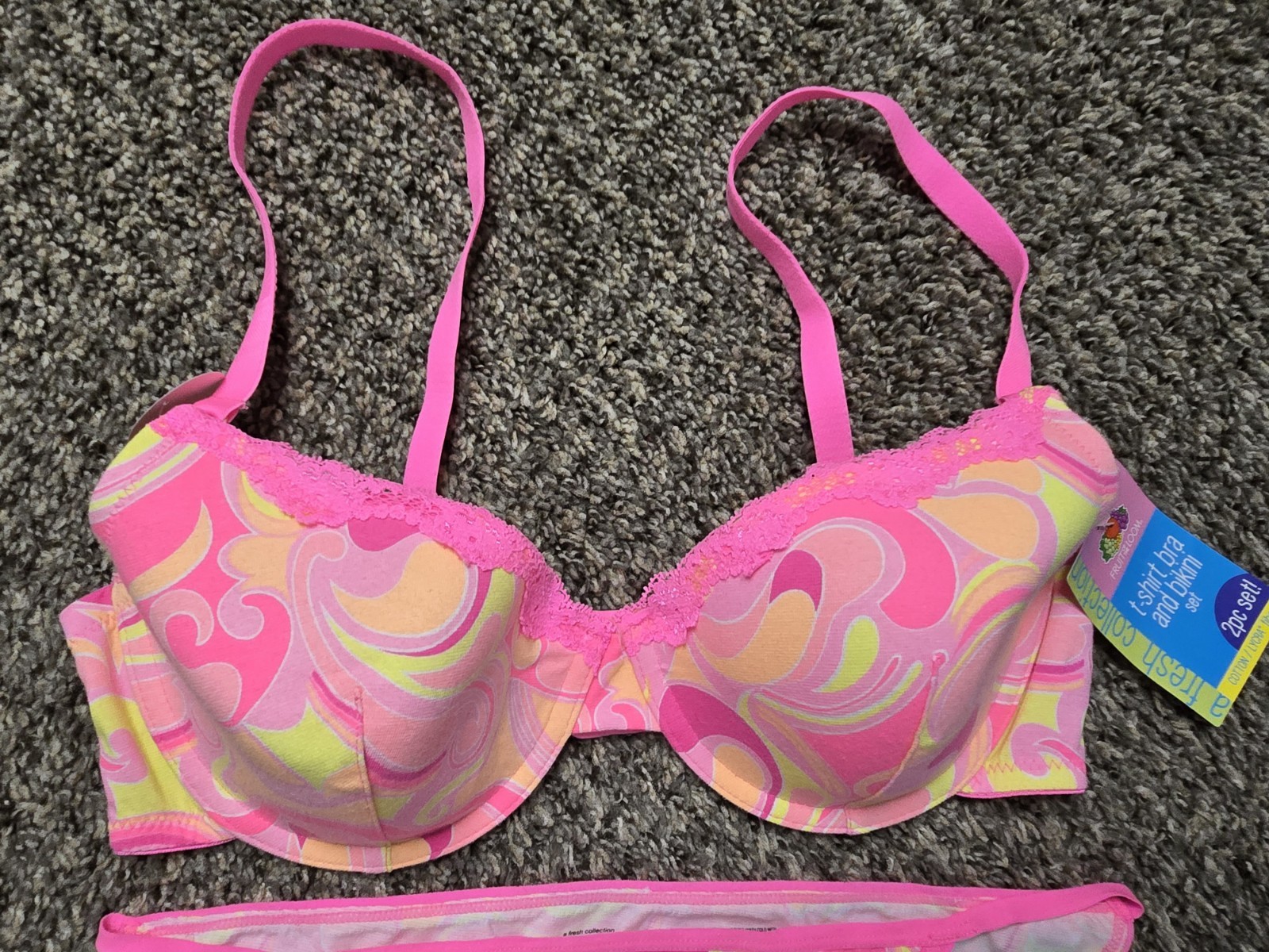 Vintage Y2K Bra 36D & Sz 7 Bikini Panties SET Fruit of the Loom Read NWT
