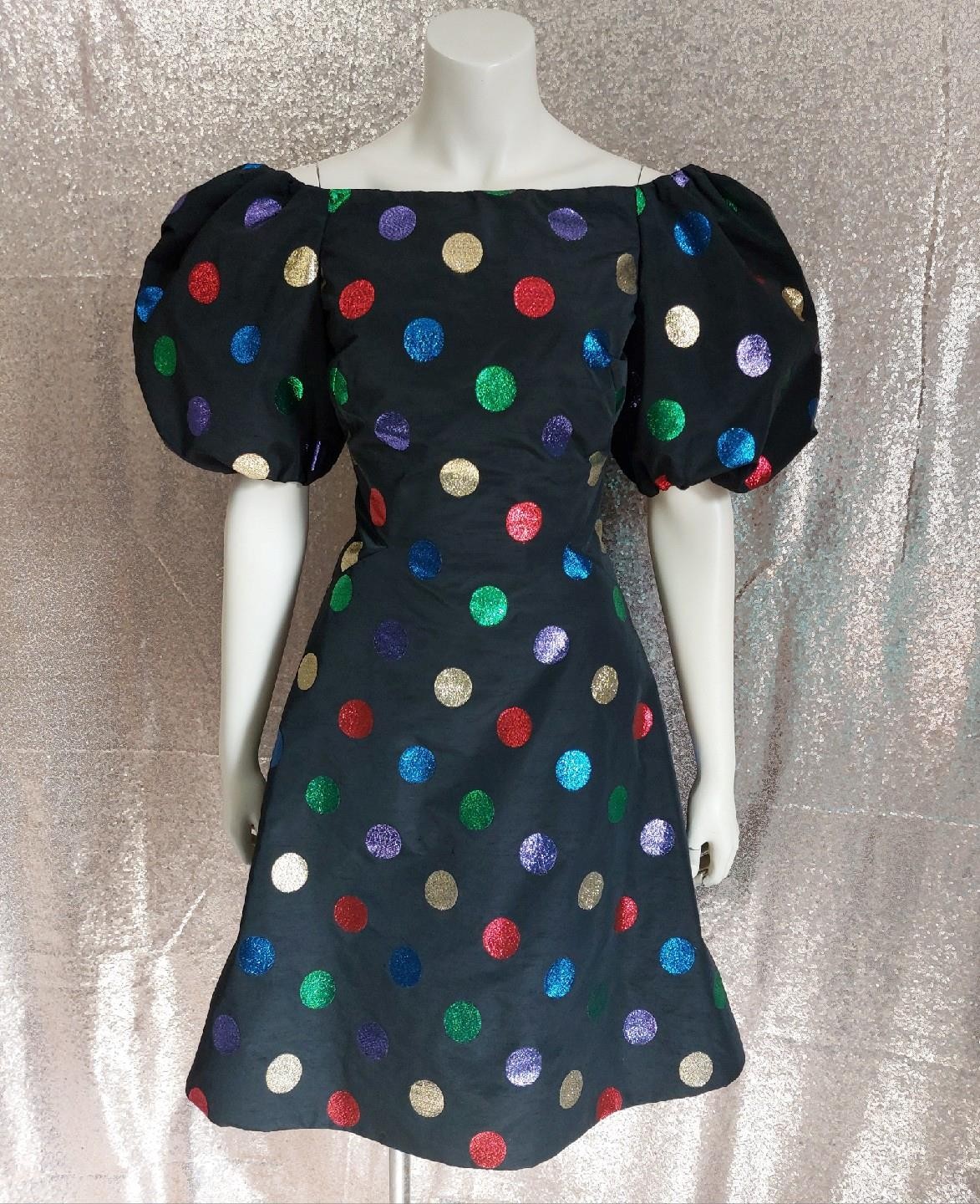PUFF SLEEVE POLKA DOT Scassi Boutique Vintage 1980s PARTY COCKTAIL DRESS – S