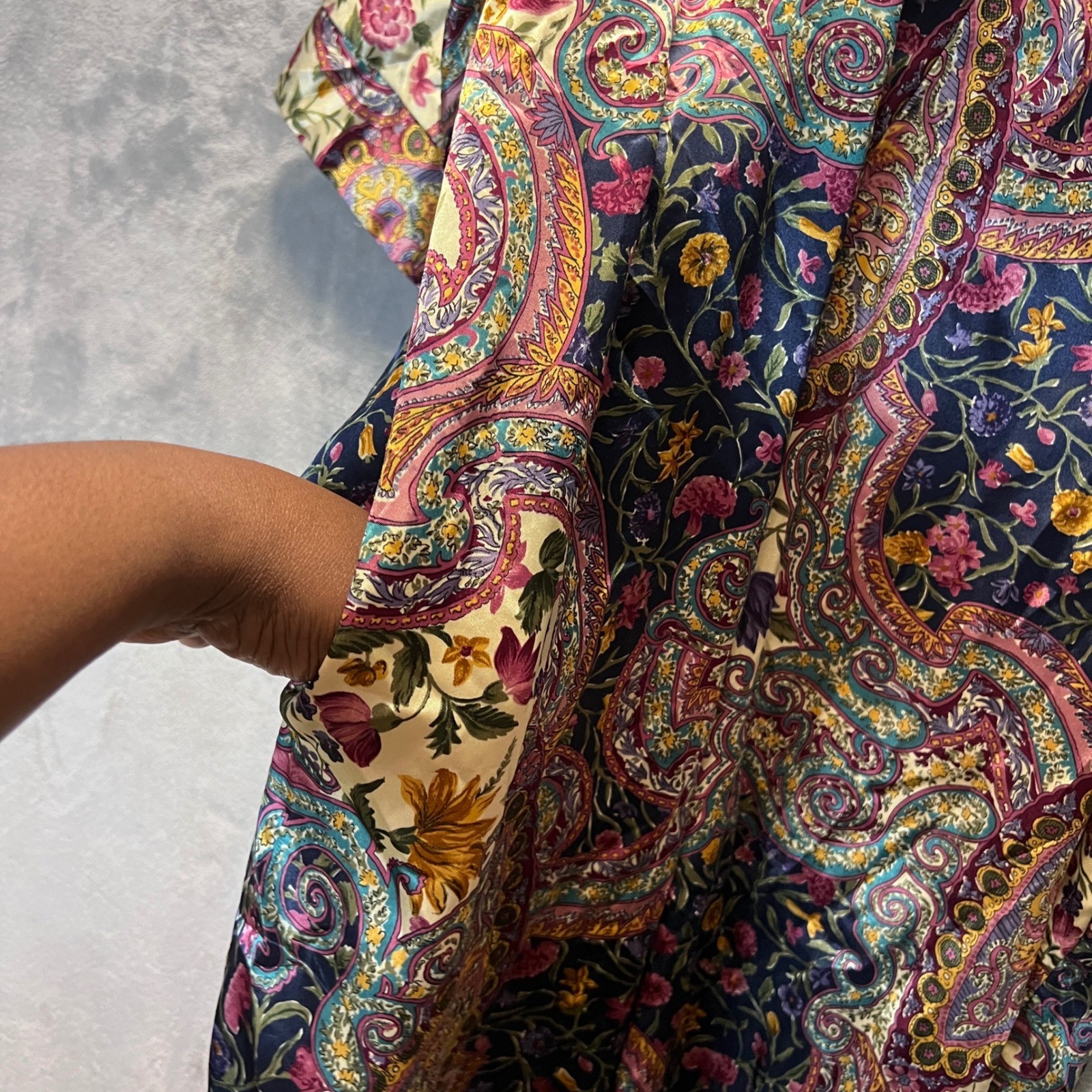 Vintage Dynasty Robe Kimono Paisley Floral Satin Duster Large Multi-Color 433545