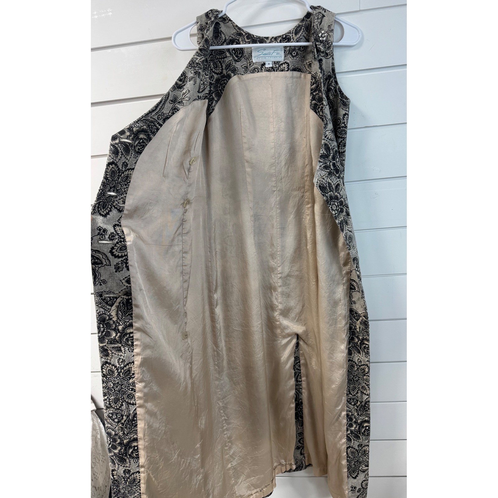 Santa Fe Jim Tremblay Vintage Floral Linen Blend Sheath Dress Black Beige Sz 8