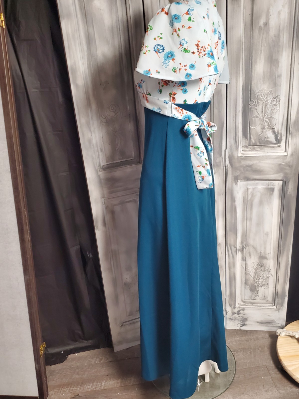 XS-S 60s 70s Hippie Vtg Boho Groovy Maxi Dress Wrap Top Empire Hostess flutter