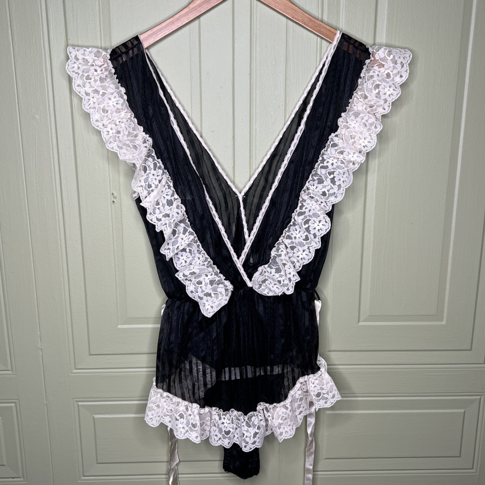 Vintage Lingerie Teddy Flair Union Tag Union Made In USA Black White Lace Small