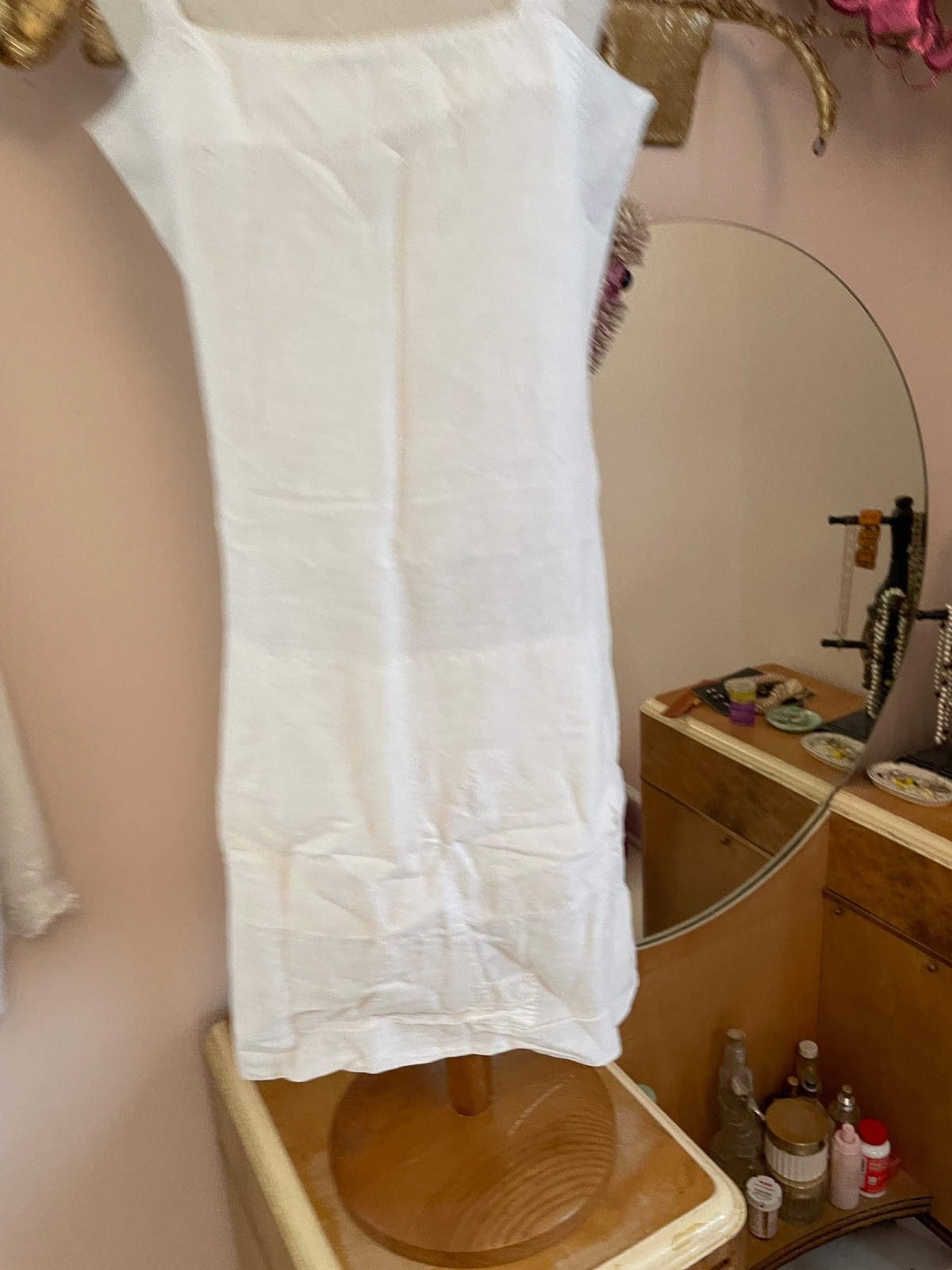 Antique Edwardian White Cotton Floral Embroidered Step In All-In-One S/M Slip