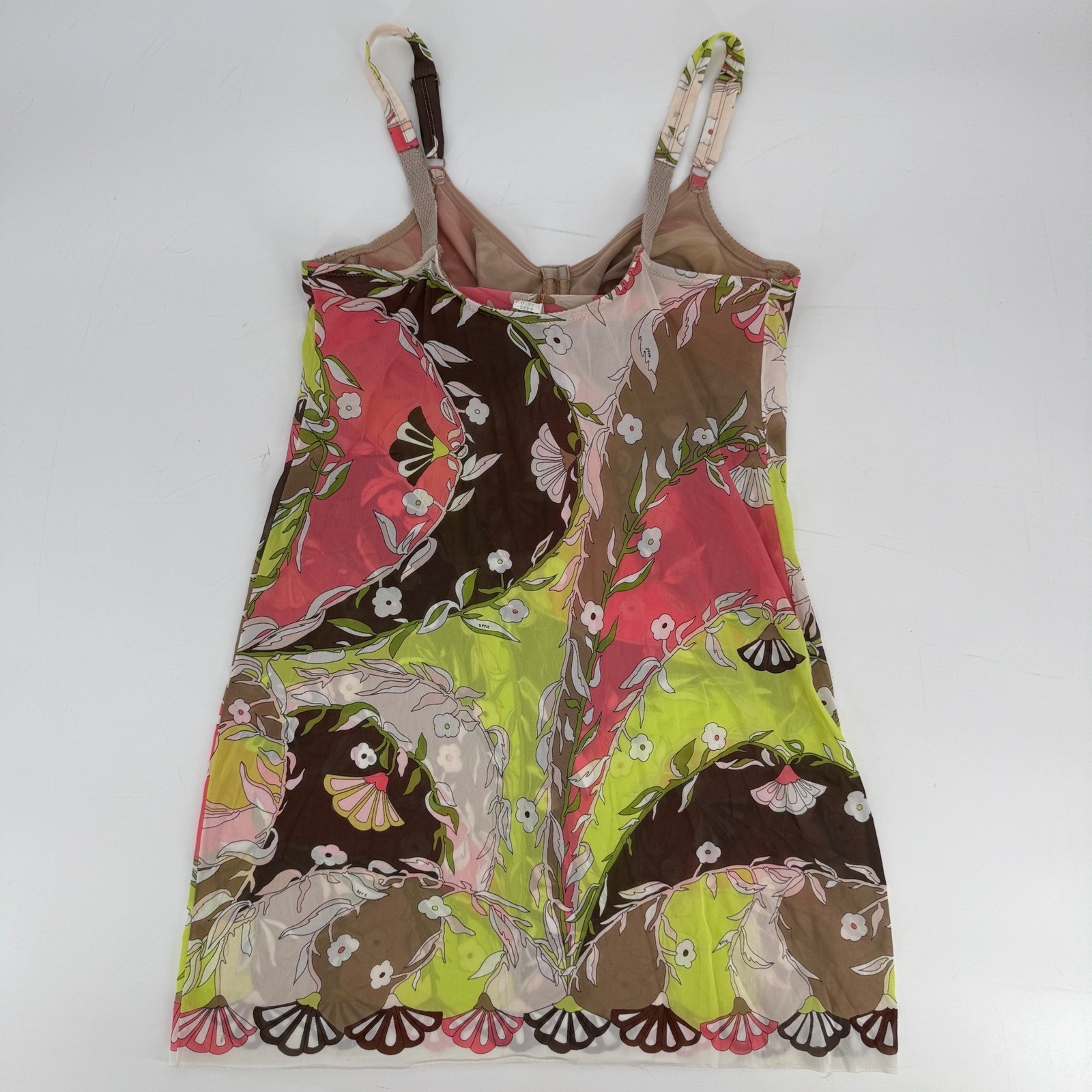 Vintage Emilio Pucci Floral Mesh Lingerie Slip Dress 36D Small Pink Green