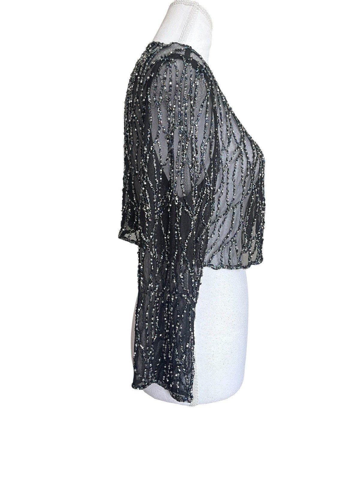Vintage 90s Sheer Mesh Beaded Bolero Shrug Sz L Old Hollywood Glamour Whimsigoth