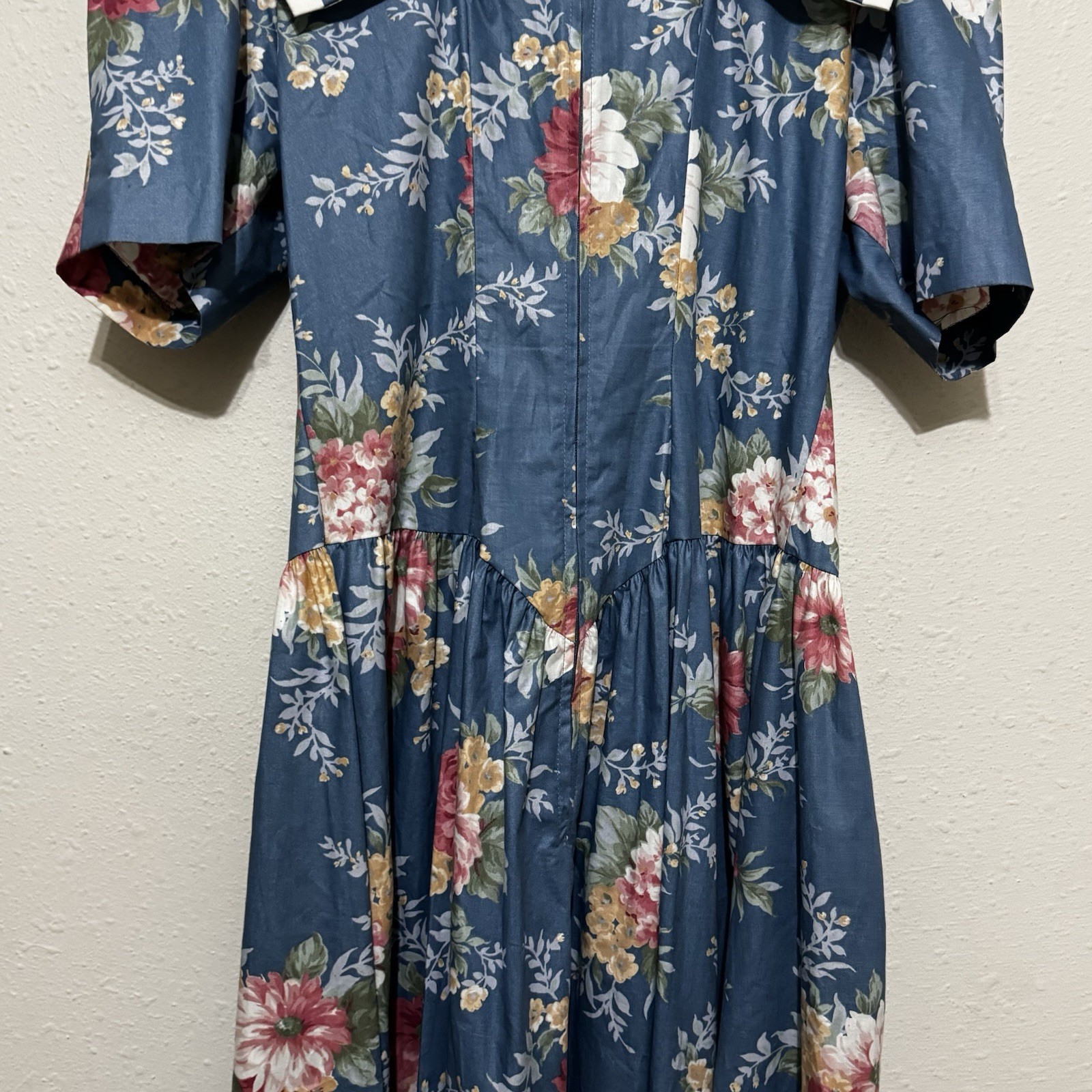 Vintage David Mitchell Floral Tea Dress Sailor Collar size Medium puff sleeve