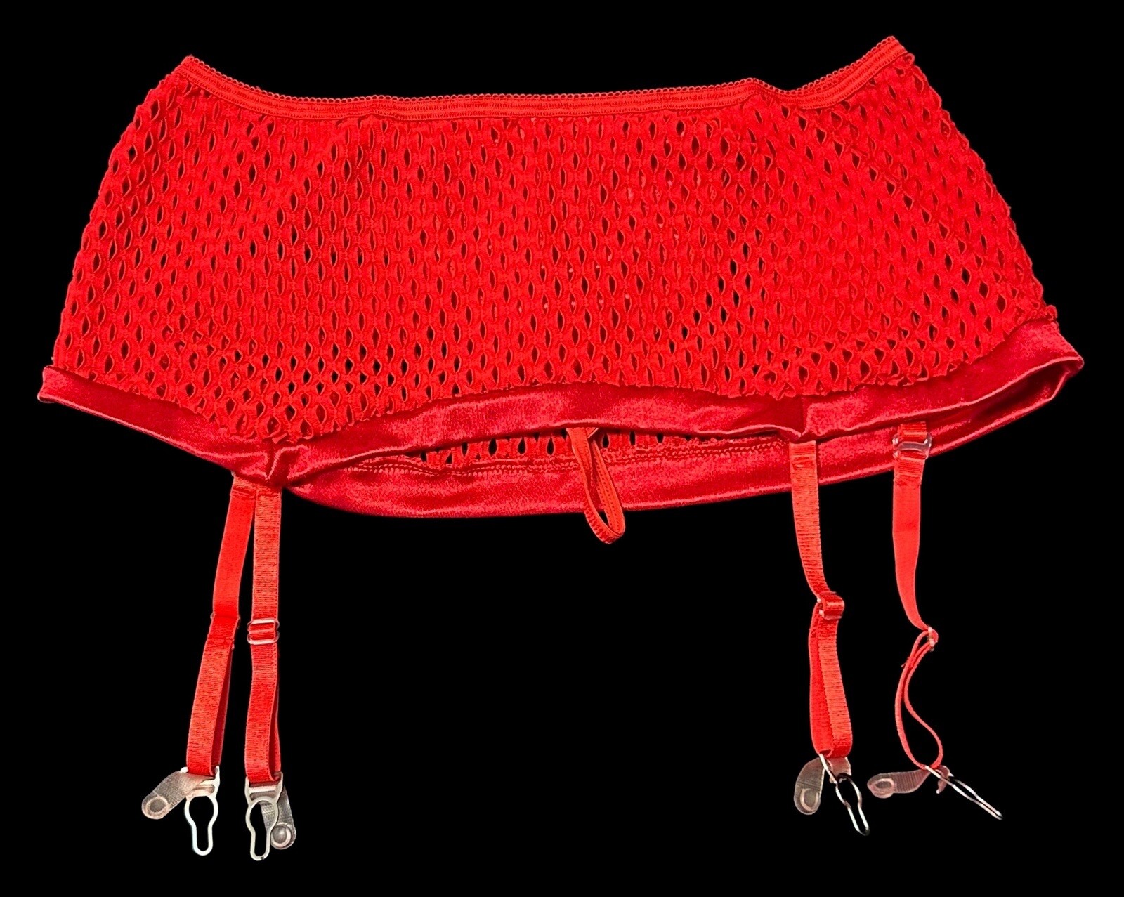 Risqué Red Slippery Satin Nylon Garter Belt G-String Panties Womens O/S NOS