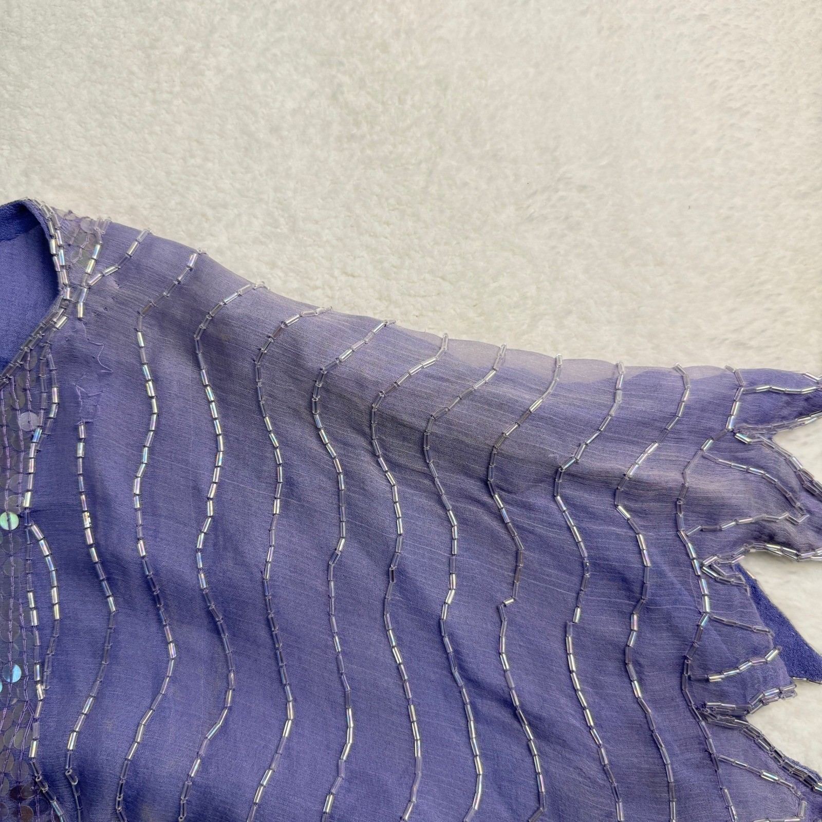 Vintage Dominique Sequin Beaded Silk Top Women Small Purple Fairy Grunge Whimsy