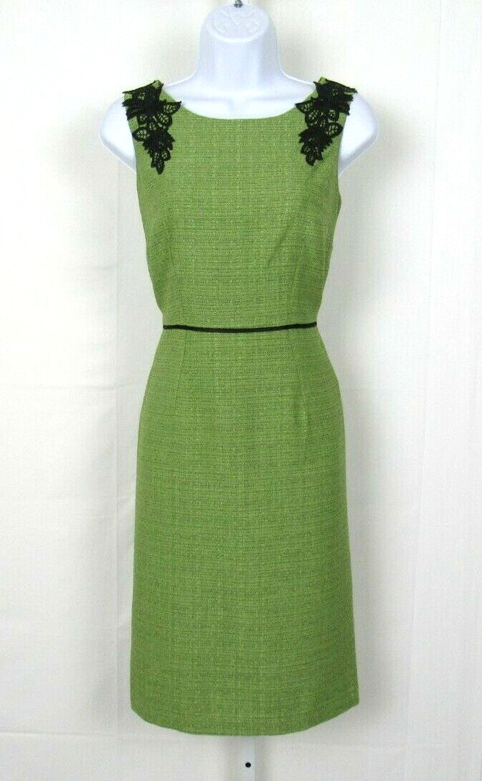 VTG 1990s 2000s EVAN PICONE BLACK LABEL SIZE 2 GREEN DRESS BLACK EMBROIDERY TRIM