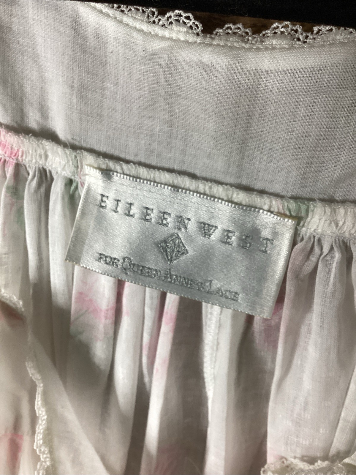Vtg 85’ Eileen West Queen Anne&rsquo;s Lace Floral Cotton Sleeveless Nightdress PXS
