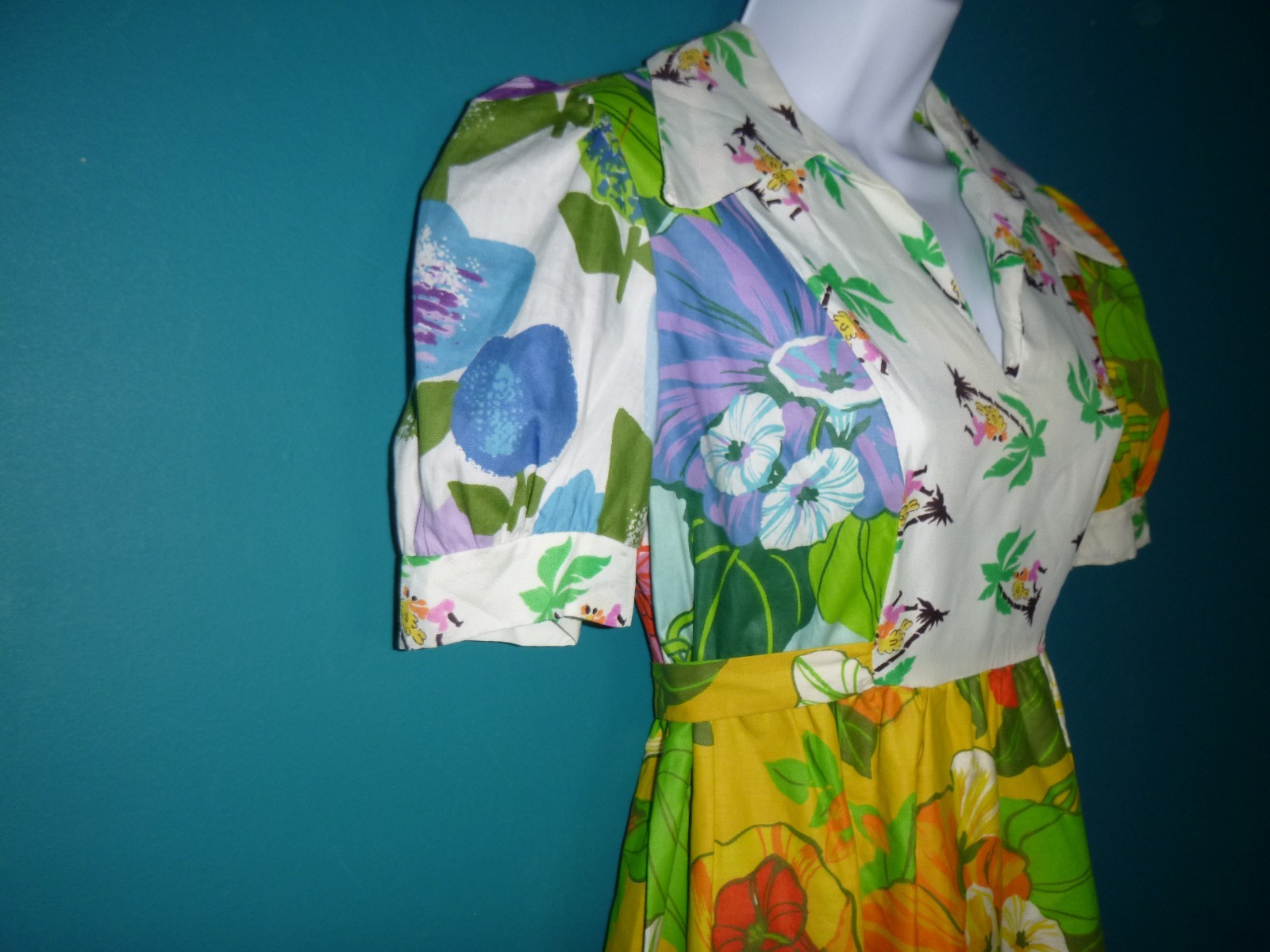 Vtg 60s 70s STUNNING Patchwork Floral Prairie Style Maxi Dress Sz S/M