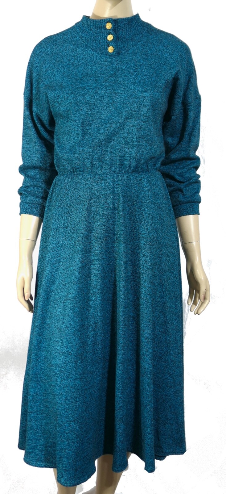 Vintage 70s 80s Handmade Full Skirt Space dye Knit Dress M